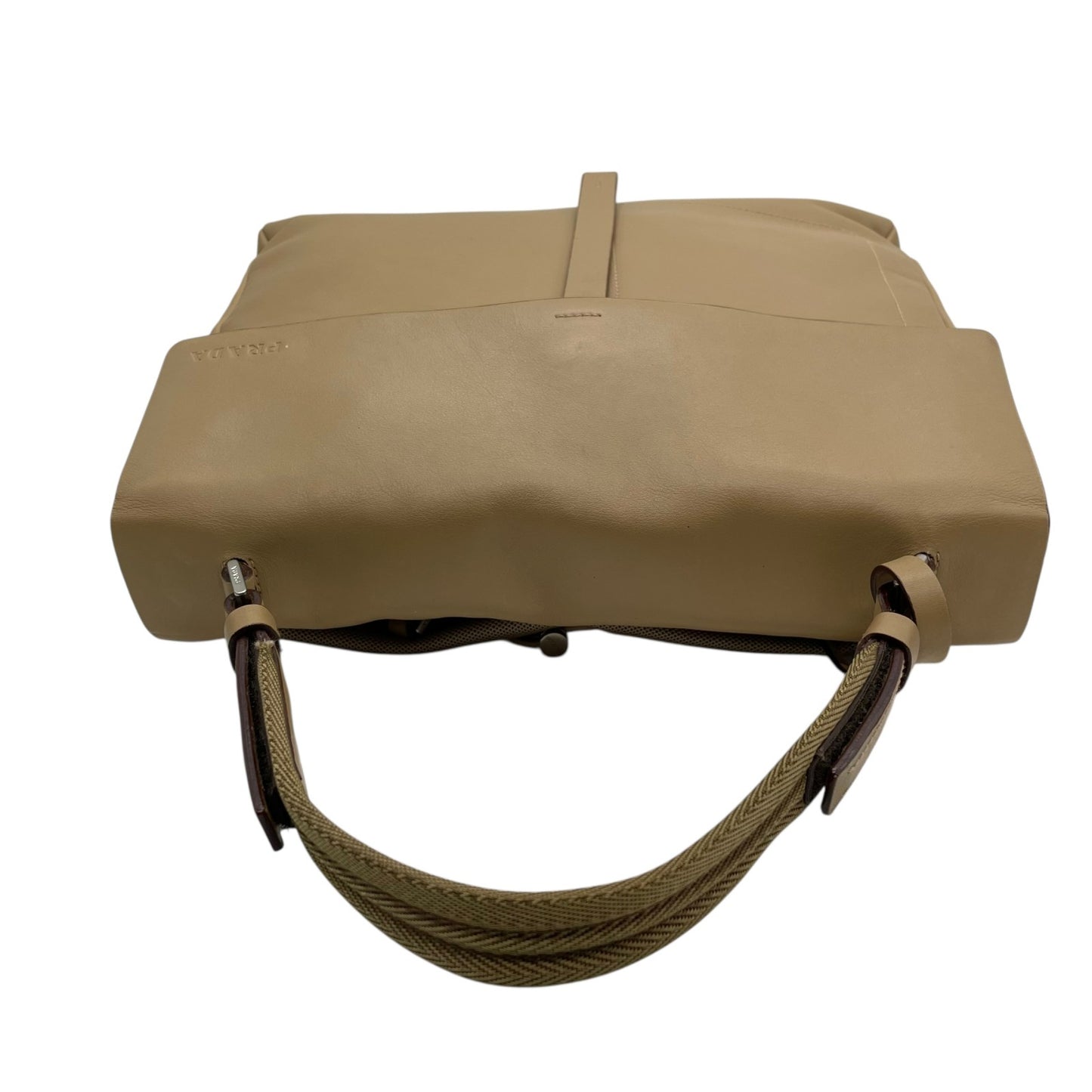 美品 PRADA プラダ ハンドバッグ ポーチ付き B10397 ベージュ レザー シルバー金具 ロゴ型押し 手提げ レディース ギャランティカード付き B4 00s archive