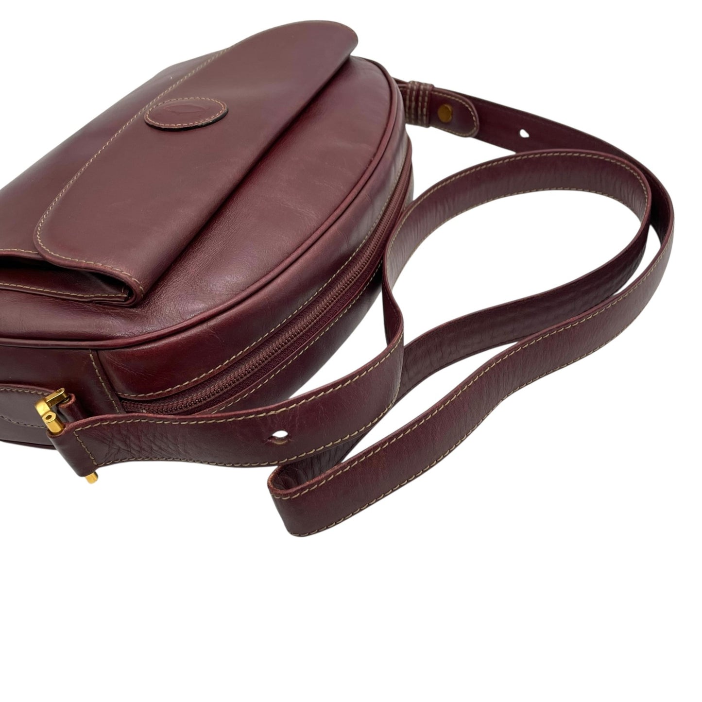 美品 Cartier カルティエ マストライン ショルダーバッグ 赤 ボルドー ワインレッド レザー ゴールド金具 ロゴ 2Cモチーフ カメラバッグ 斜め掛け可 レディース Z1