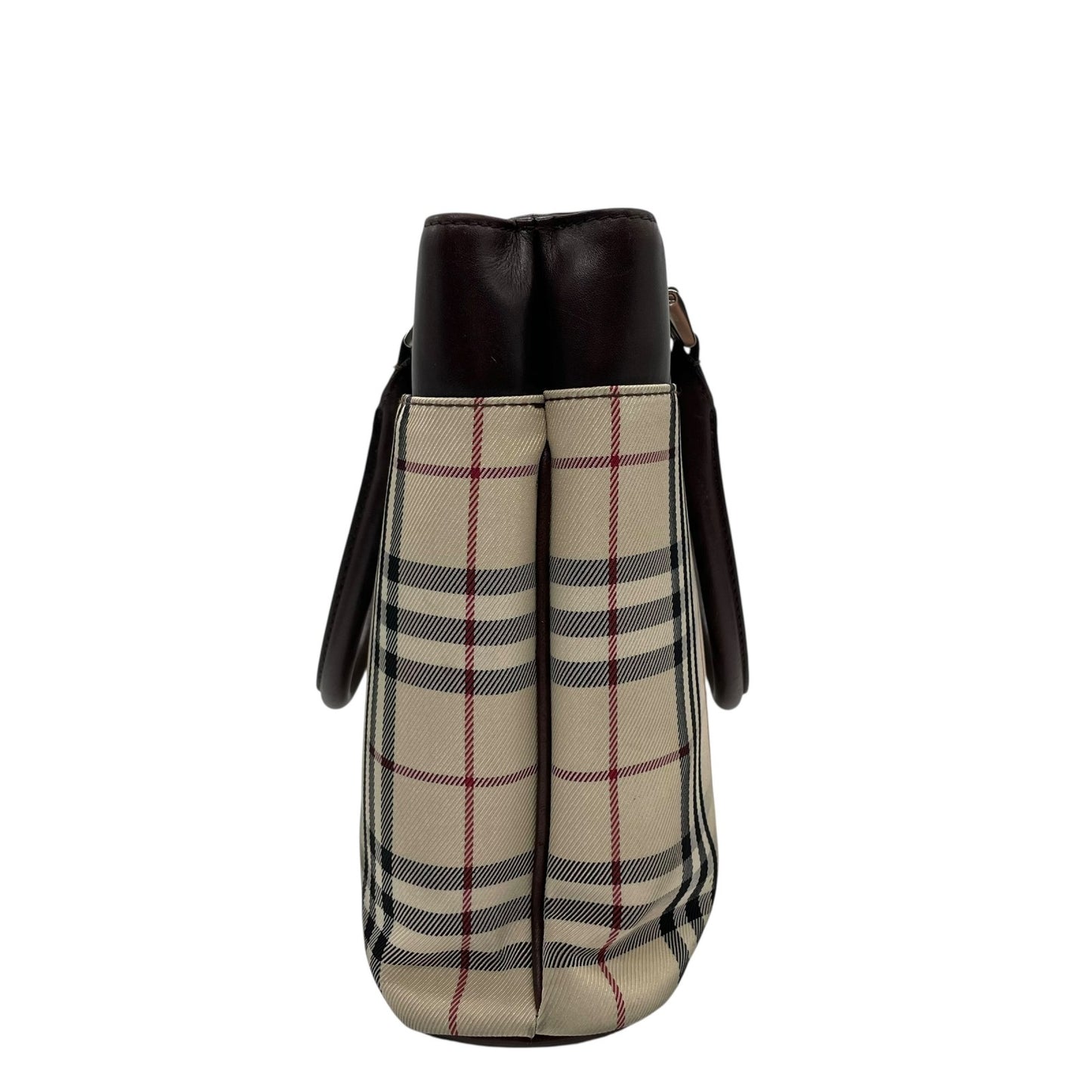 Burberry バーバリー トートバッグ ハンドバッグ ノバチェック キャンバス×レザー メタルロゴプレート ベージュ×ブラウン ユニセックス K8