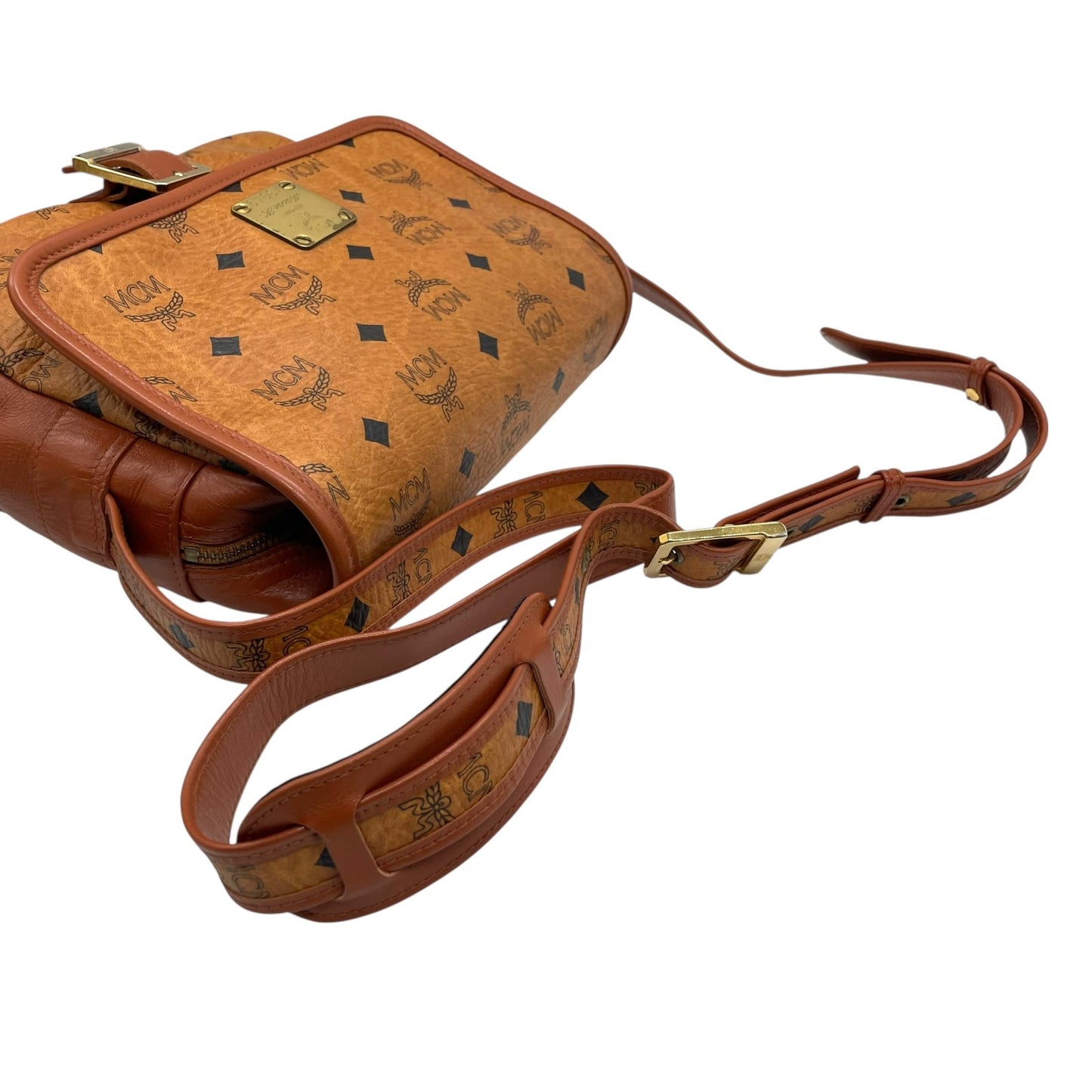 MCM エムシーエム ショルダーバッグ メッセンジャーバッグ ヴィセトス PVC レザー ブラウン 茶色 ゴールド金具 総柄 クロスボディ 斜め掛け ユニセックス K8