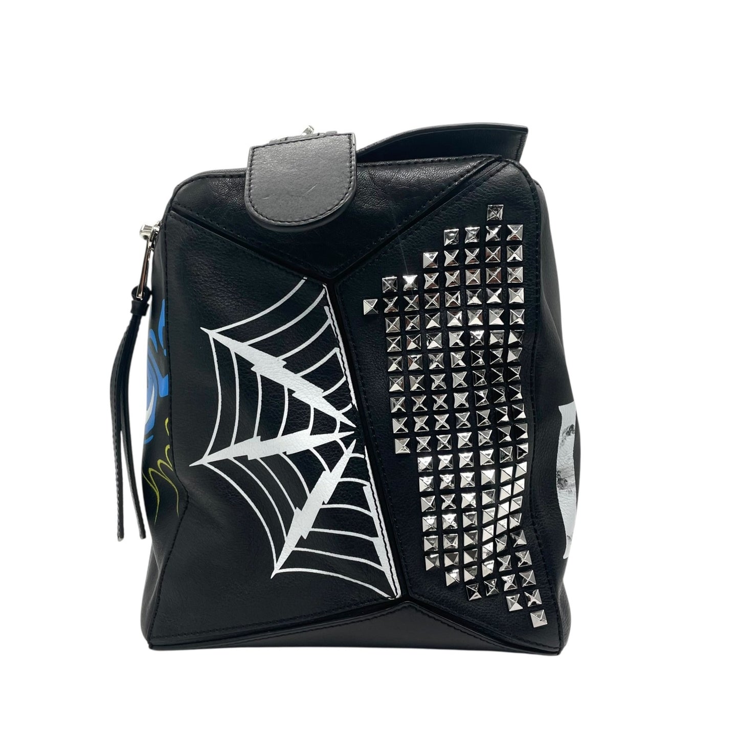 限定品 希少 極美品 LOEWE ロエベ パズルバッグ ラージ ミニボストン スタッズ アナグラム ロゴ チェーン ブラック 黒 マルチカラー メンズ レディース D