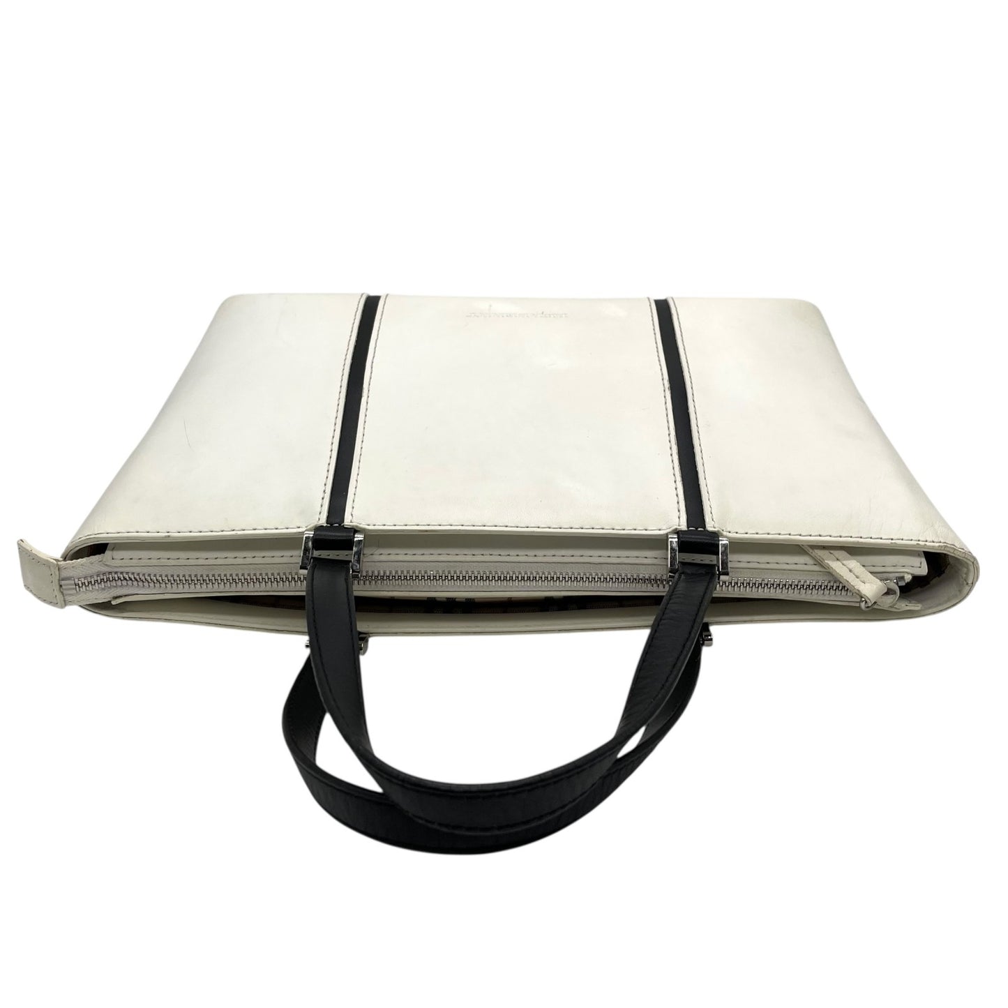 BURBERRY バーバリー ハンドバッグ 白 ホワイト 黒 ブラック レザー シルバー金具 ロゴ 横長 Y2K ノバチェック レディース C2