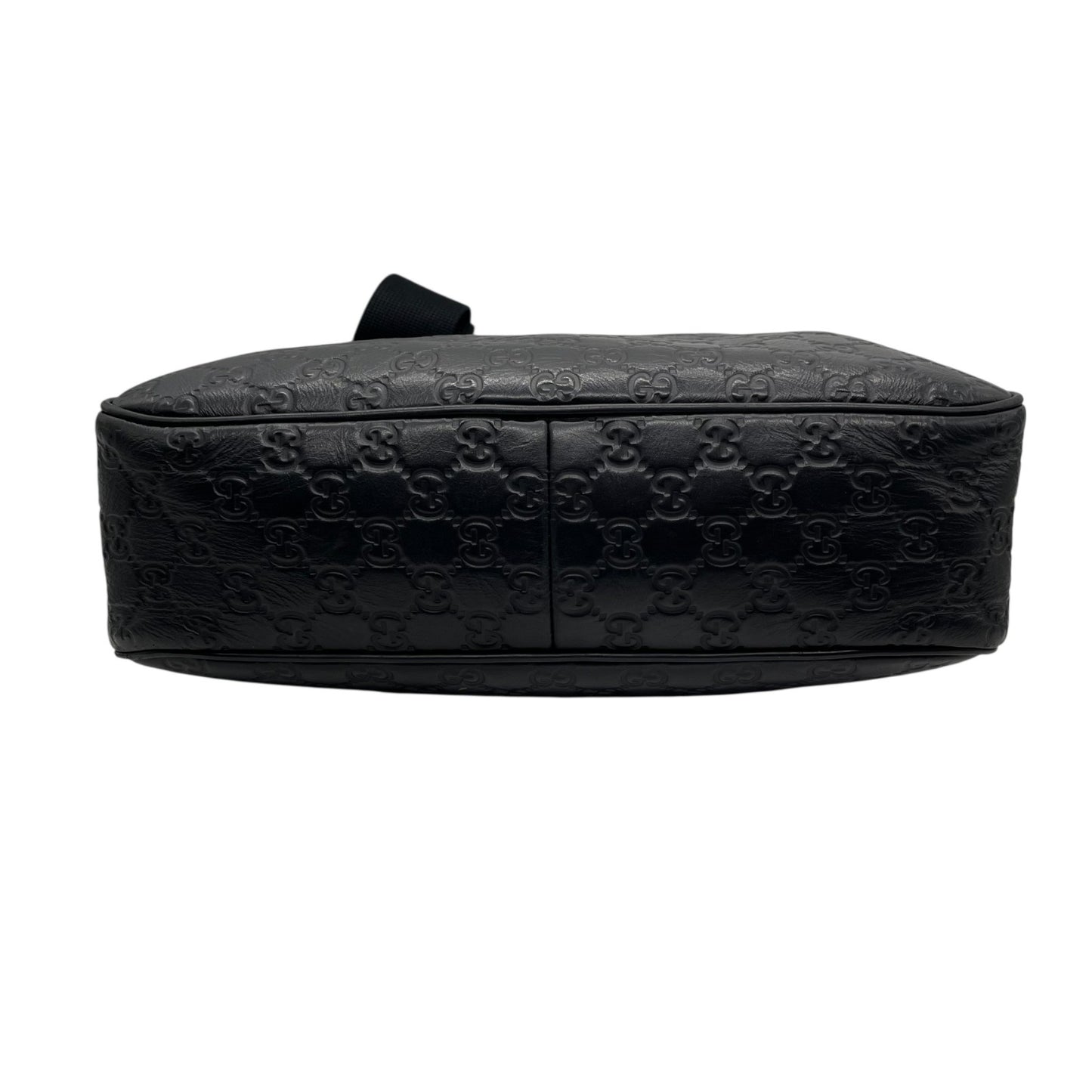 美品 GUCCI グッチ グッチシマ シェリー ロゴ型押し ショルダーバッグ メッセンジャーバッグ レザー 黒 ブラック シルバー金具 322080 斜め掛け可 メンズ レディース E