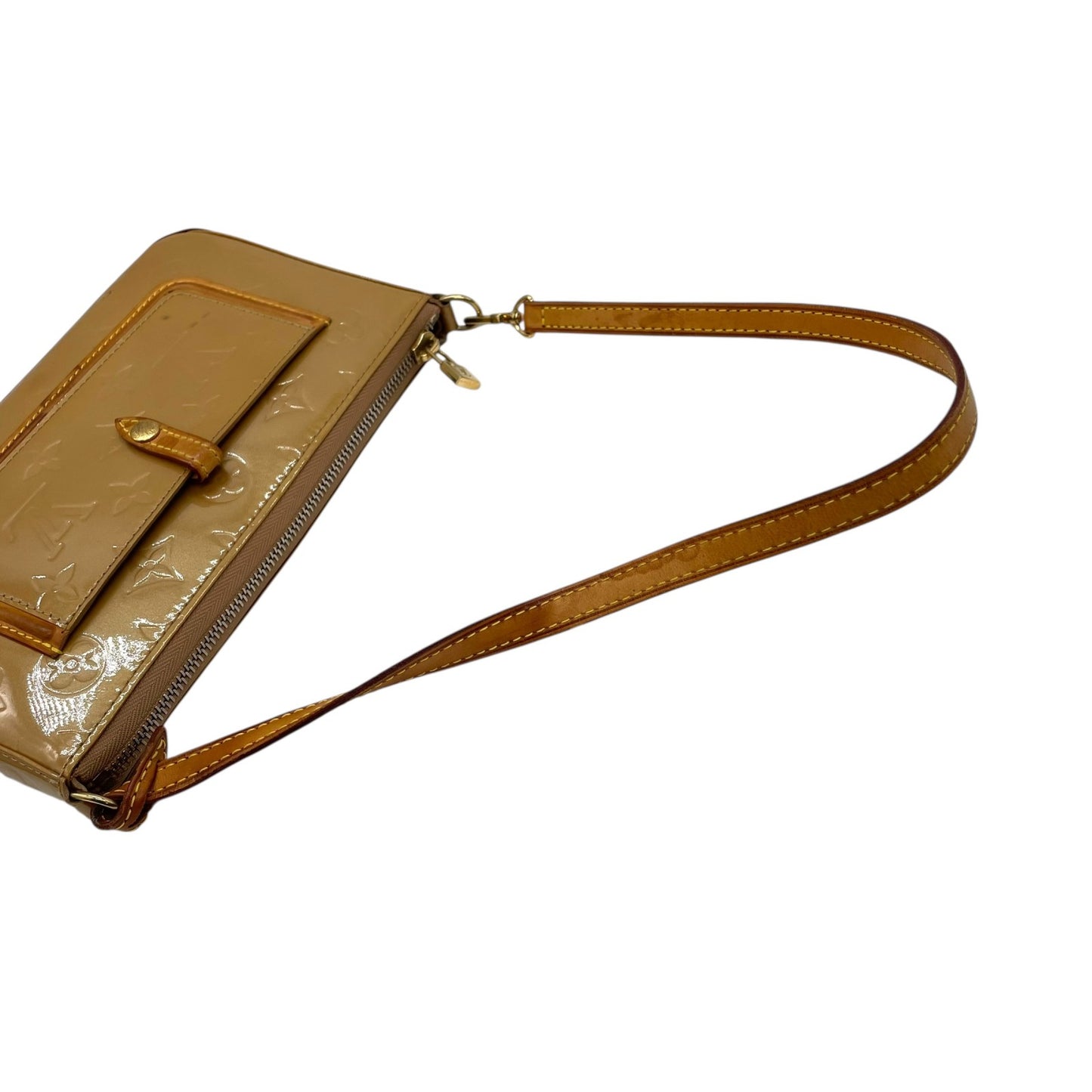 LOUIS VUITTON ルイヴィトン モノグラム ヴェルニ ハンドバッグ マロリー・スクエア M91197 アクセサリーポーチ ミニバッグ ハンドバッグ ワンショルダー 肩掛け可 キャメル ブラウン パテントレザー ゴールド金具 レディース K4