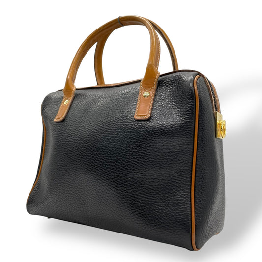 セリーヌ CELINE レザーハンドバッグ ブラック×ブラウン 黒 茶色 ゴールド金具 金金具 ボストンバッグ型 ヴィンテージ K5