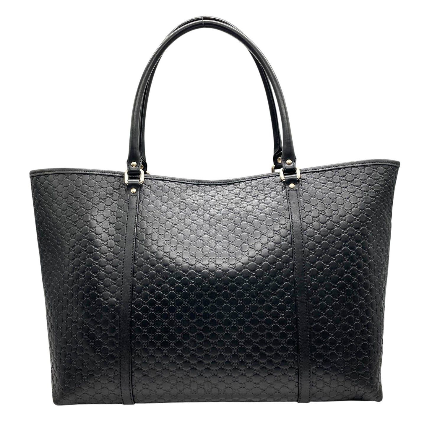 美品 GUCCI グッチ マイクログッチシマ トートバッグ 449648 黒 ブラック レザー ゴールド金具 肩掛け可 A4収納可 メンズ レディース E