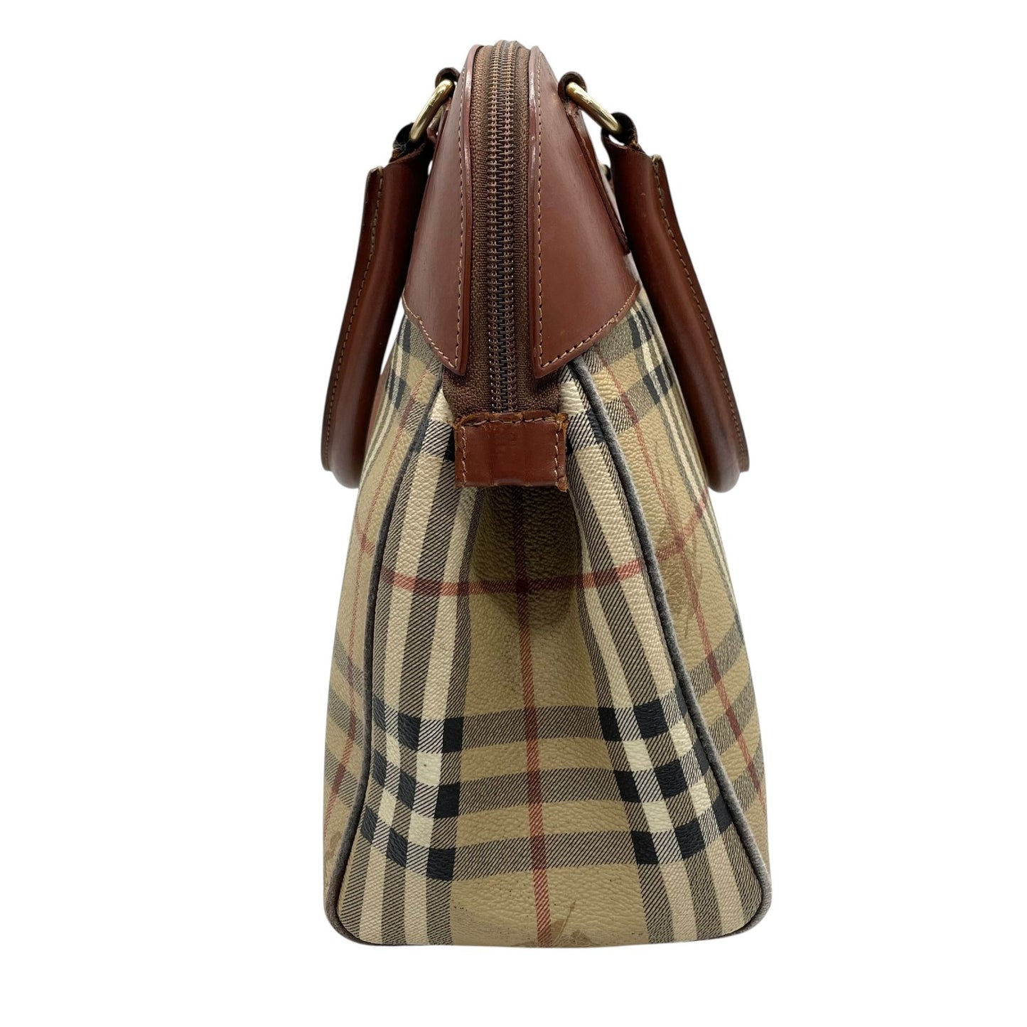 BURBERRY バーバリー ノバチェック シャドーホース ハンドバッグ 茶 ブラウン ベージュ PVC レザー ゴールド金具 手提げ ヴィンテージ レディース A1