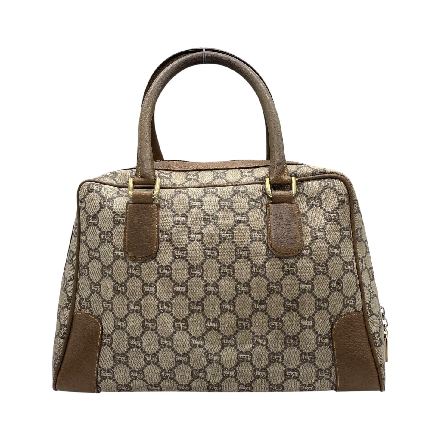 GUCCI グッチ GGプラス グッチプラス ハンドバッグ グレー ベージュ PVC レザー ゴールド金具 オールドグッチ ヴィンテージ レディース A