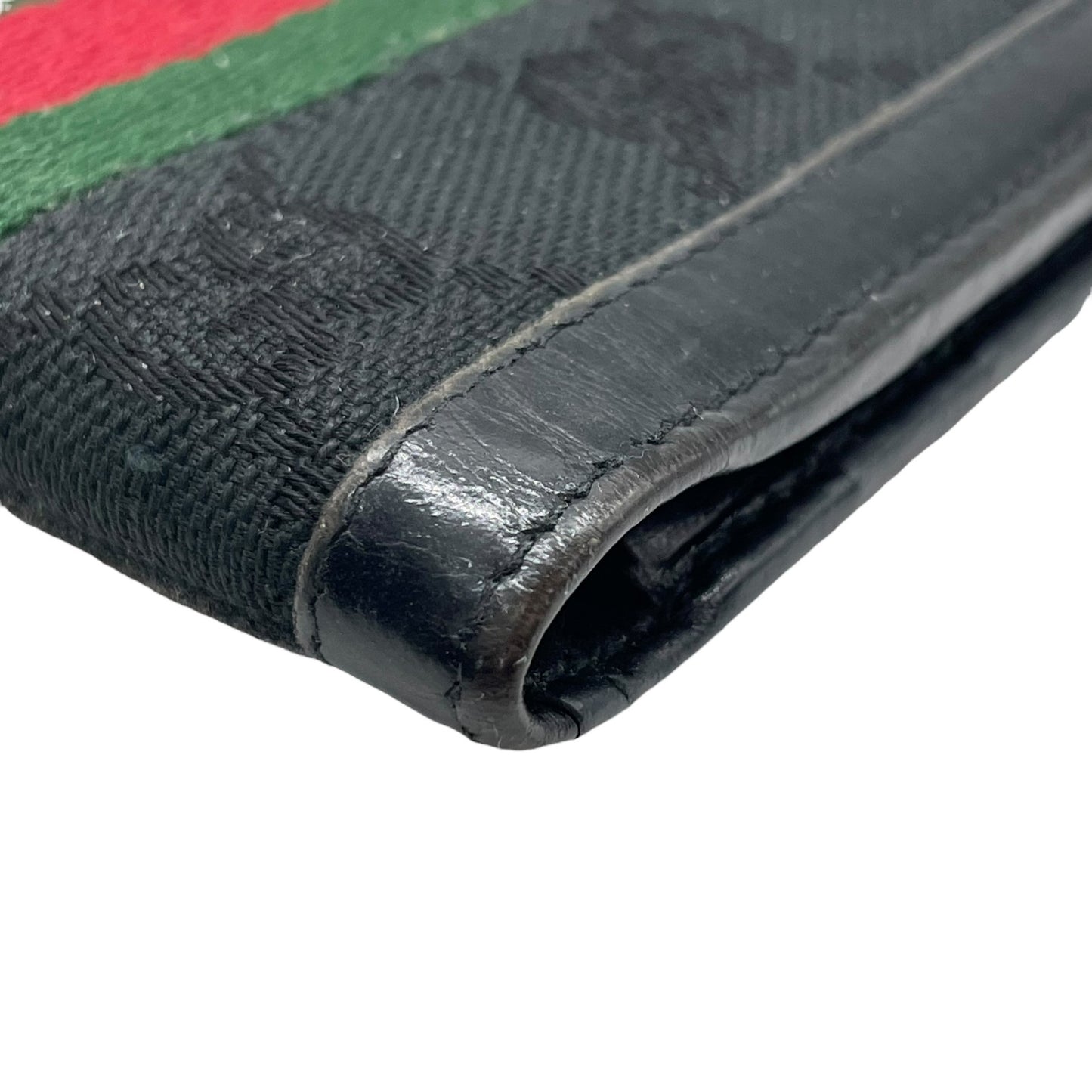 グッチ GUCCI シェリーライン 二つ折り財布 GGキャンバス レザー 黒 ブラック ゴールド金具 ヴィンテージ W4