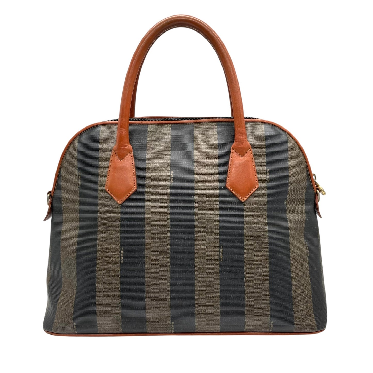 フェンディ FENDI ペカン柄 ボストンバッグ PVC レザー 茶色 カーキ ブラウン ストライプ ハンドバッグ ヴィンテージ B