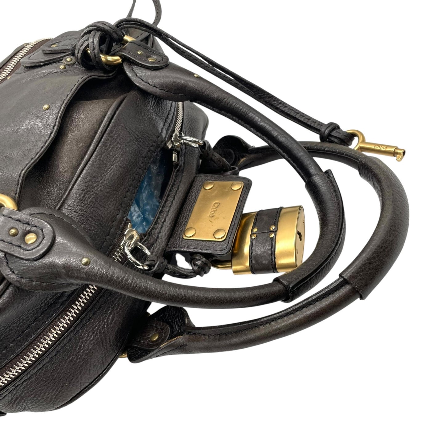 Chloe クロエ パディントン ハンドバッグ 南京錠 ボーリングバッグ ダークブラウン 鍵付き Y2K Archive レザー 本革 C