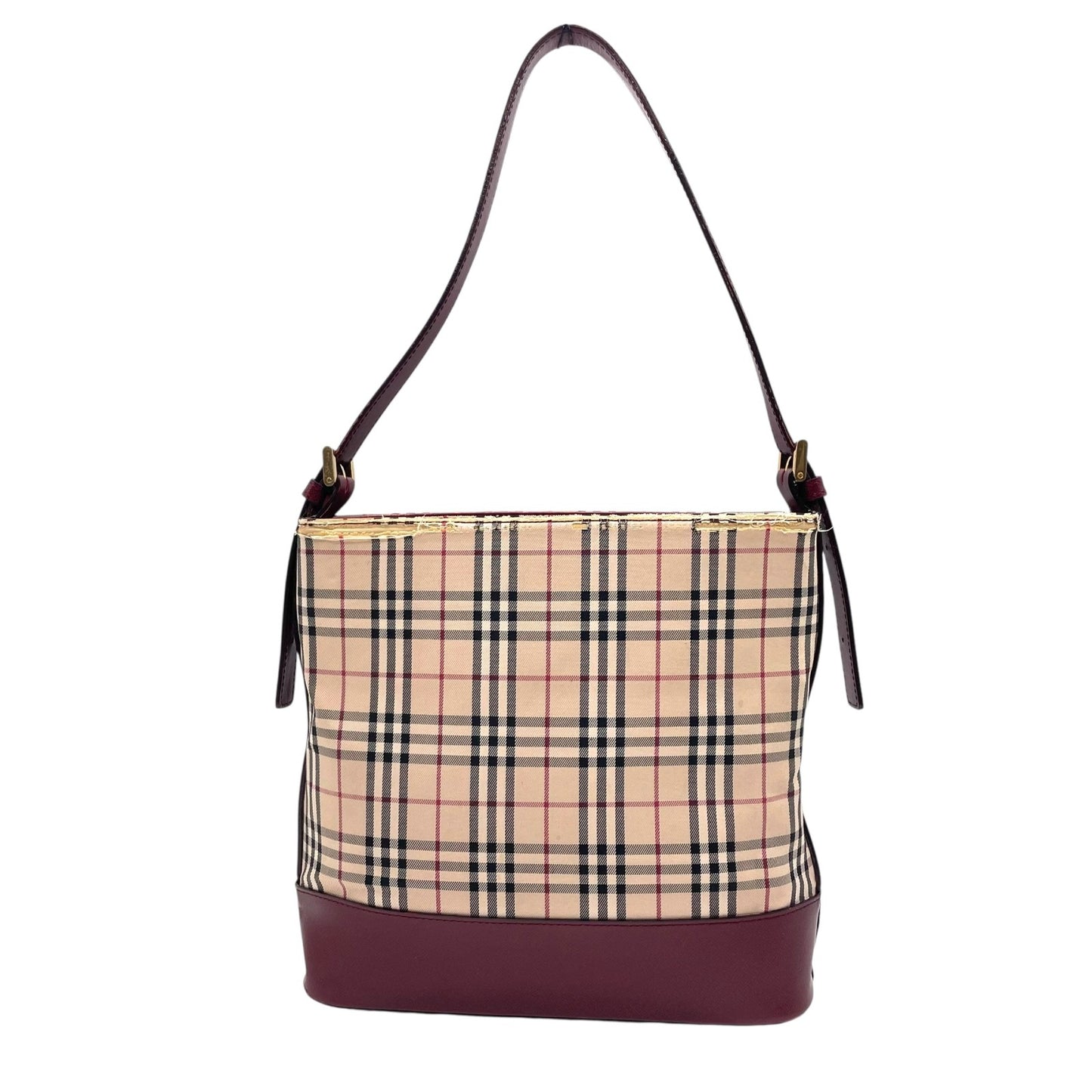 バーバリー Burberry ヴィンテージ ショルダーバッグ ハンドバッグ ノバチェック 赤 ボルドーレザー ワンショルダー C8