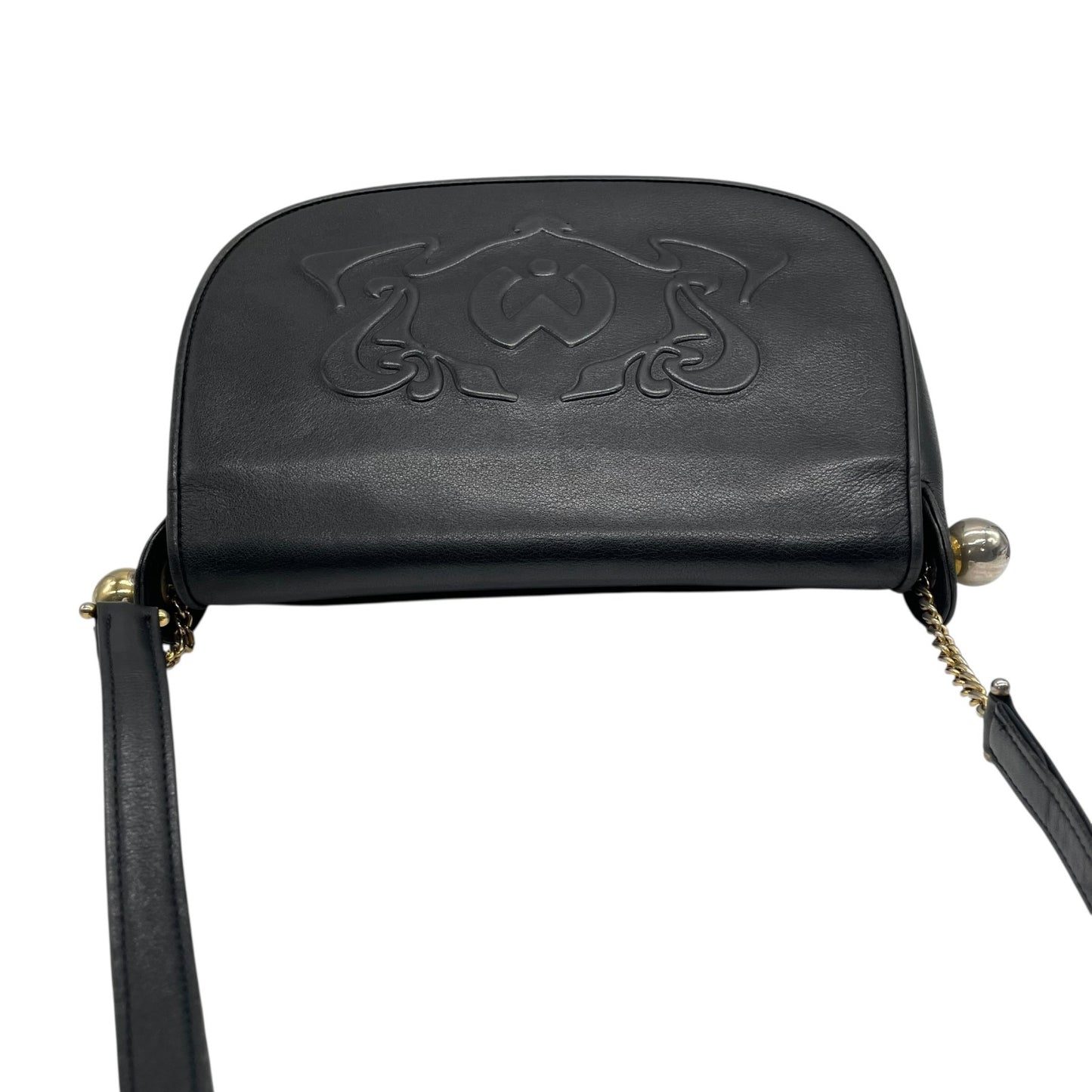 Mila Schn ミラショーン チェーンショルダーバッグ レザー 黒 ブラック 型押しロゴ ヴィンテージ U8