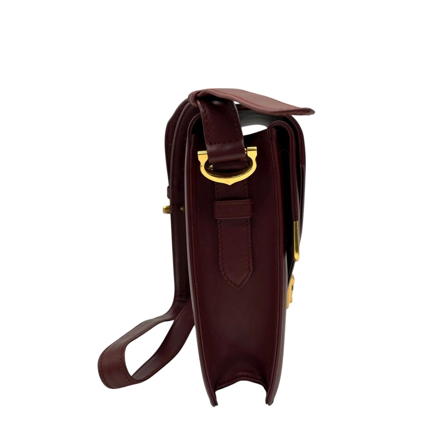 未使用級 カルティエ Cartier レザー ショルダーバッグ マストライン ボルドー ｗフラップ　ダブルフラップ ゴールド金具 ヴィンテージ フラップバッグ K11