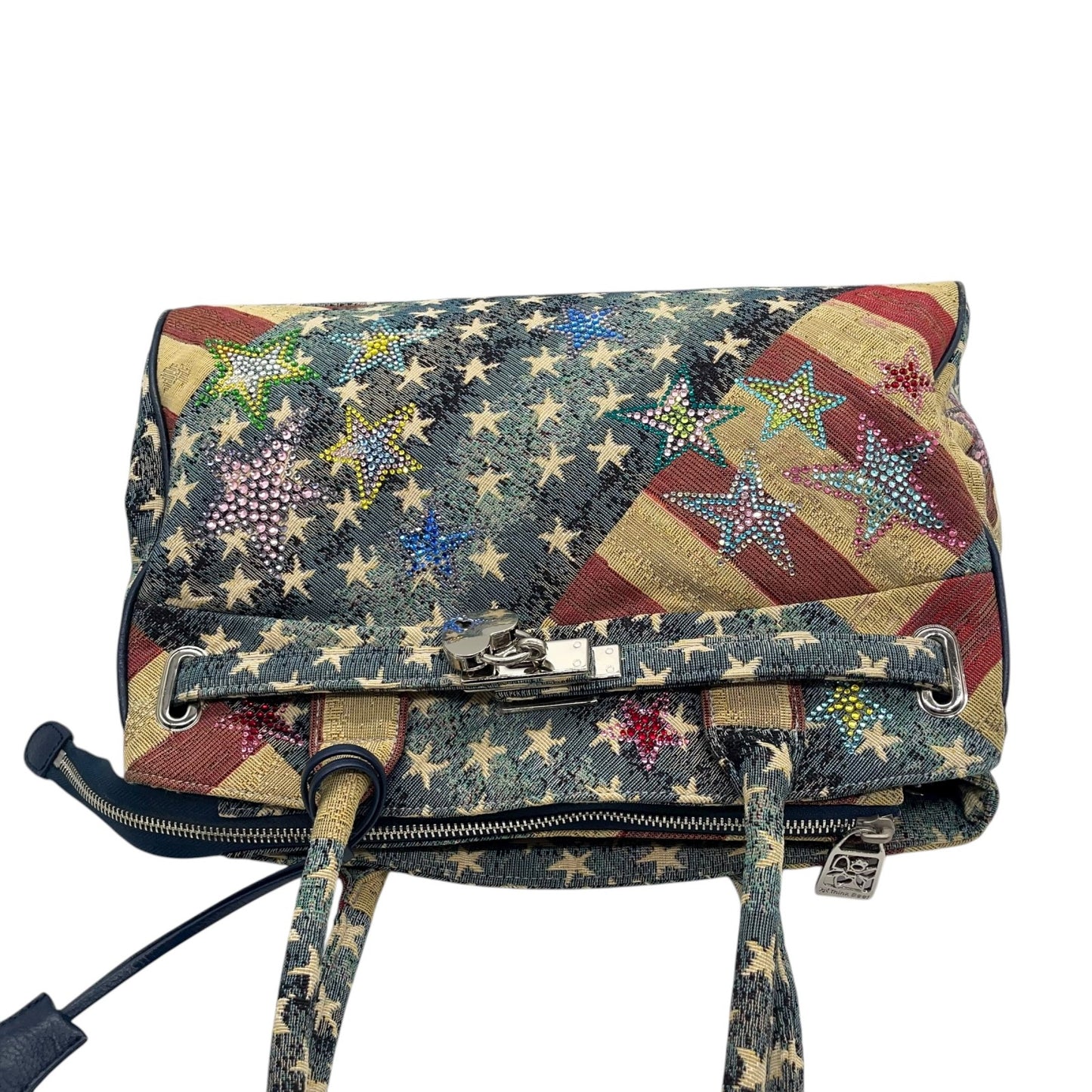 シンクビー Think Bee! ハンドバッグ トートバッグ アメリカ国旗 星柄 ラインストーン スパンコール マルチカラー デニム S90