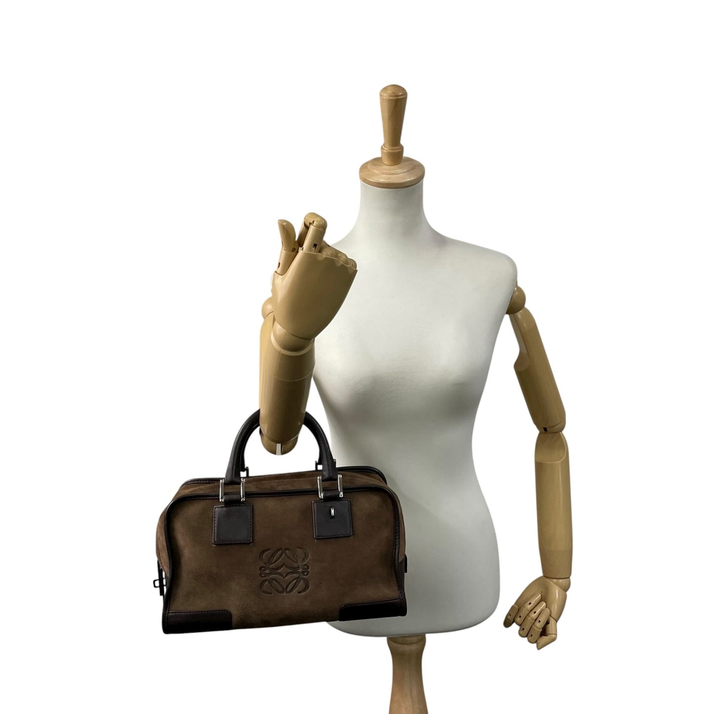 美品 ロエベ LOEWE アマソナ28 スエード×レザー ハンドバッグ 茶色 ブラウン アナグラム ロゴ ヴィンテージ B