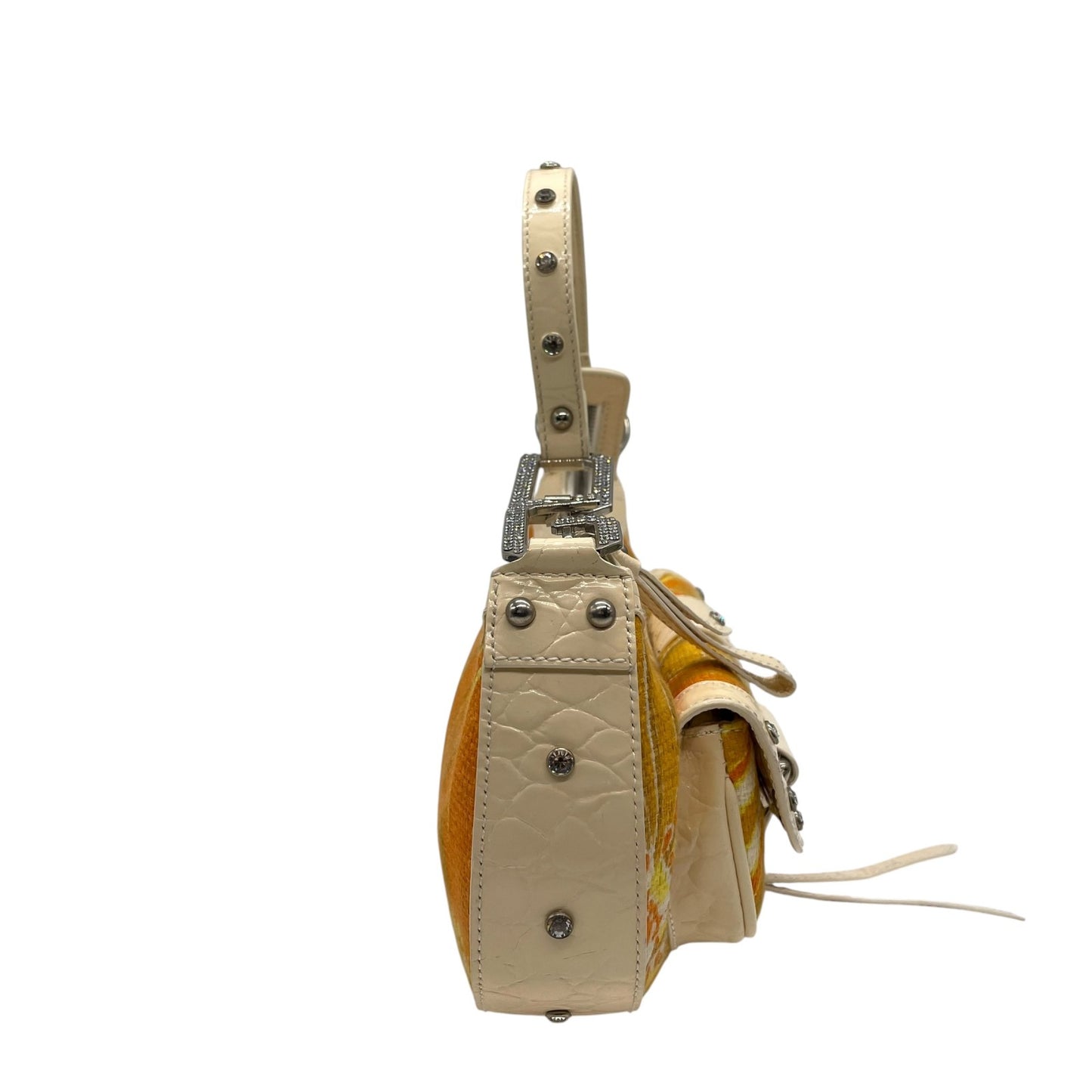 ドルチェ＆ガッバーナ DOLCE & GABBANA D&G ドルガバ ミニバッグ ワンショルダー クロコ型押し フラワー柄 オレンジ イエロー C5