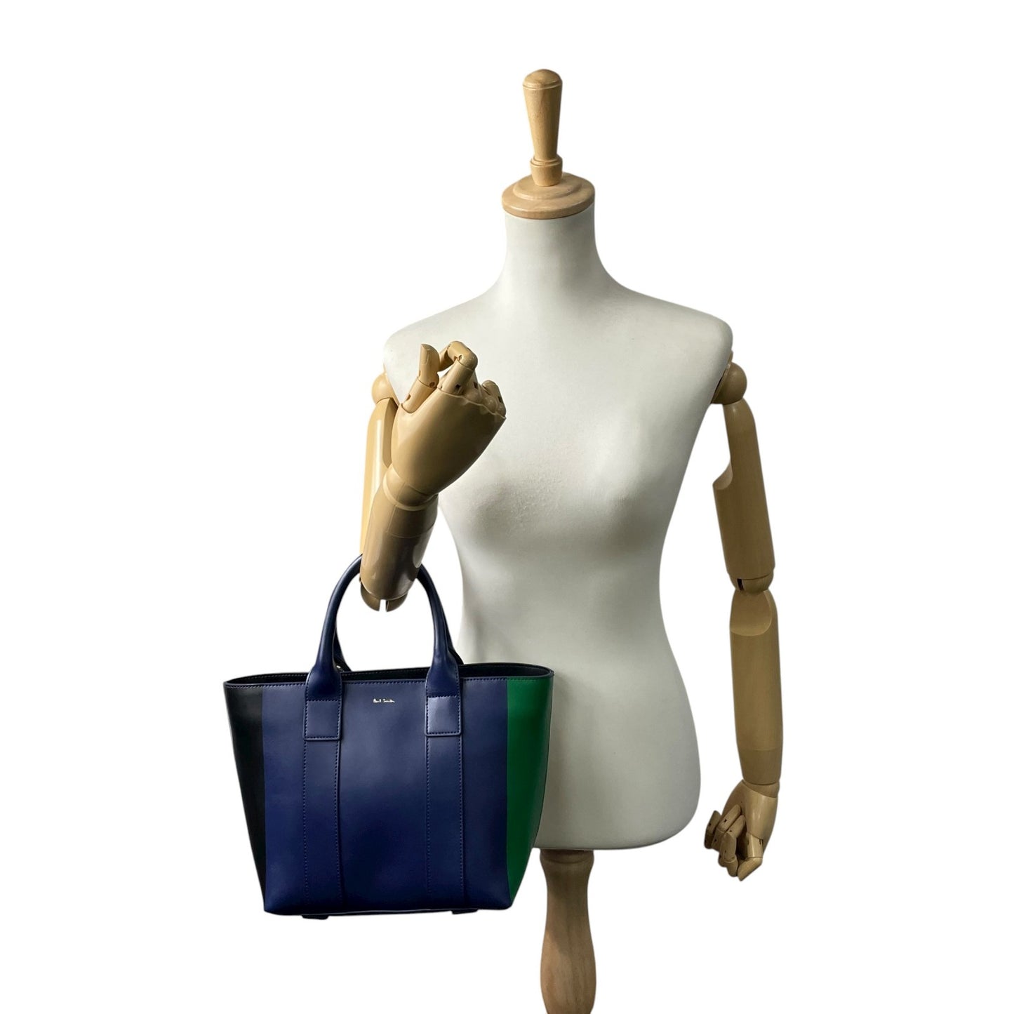 美品 ポールスミス Paul Smith レザー トートバッグ ショルダー 2WAY 紺 ブルー ネイビー 緑 グリーン バイカラー ビジネスバッグ C13