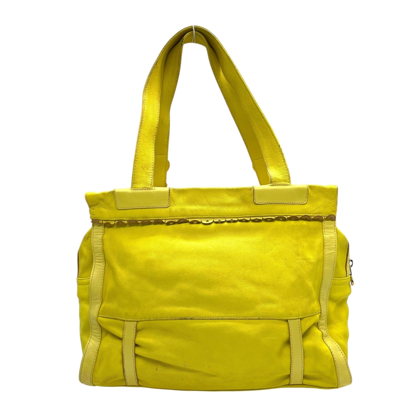 シーバイクロエ SEE BY CHLOE ハンドバッグ トートバッグ 黄色 レモンイエロー レザー ゴールド金具 ロゴ ベルト フリル ファスナー開閉 肩掛け可 レディース U12