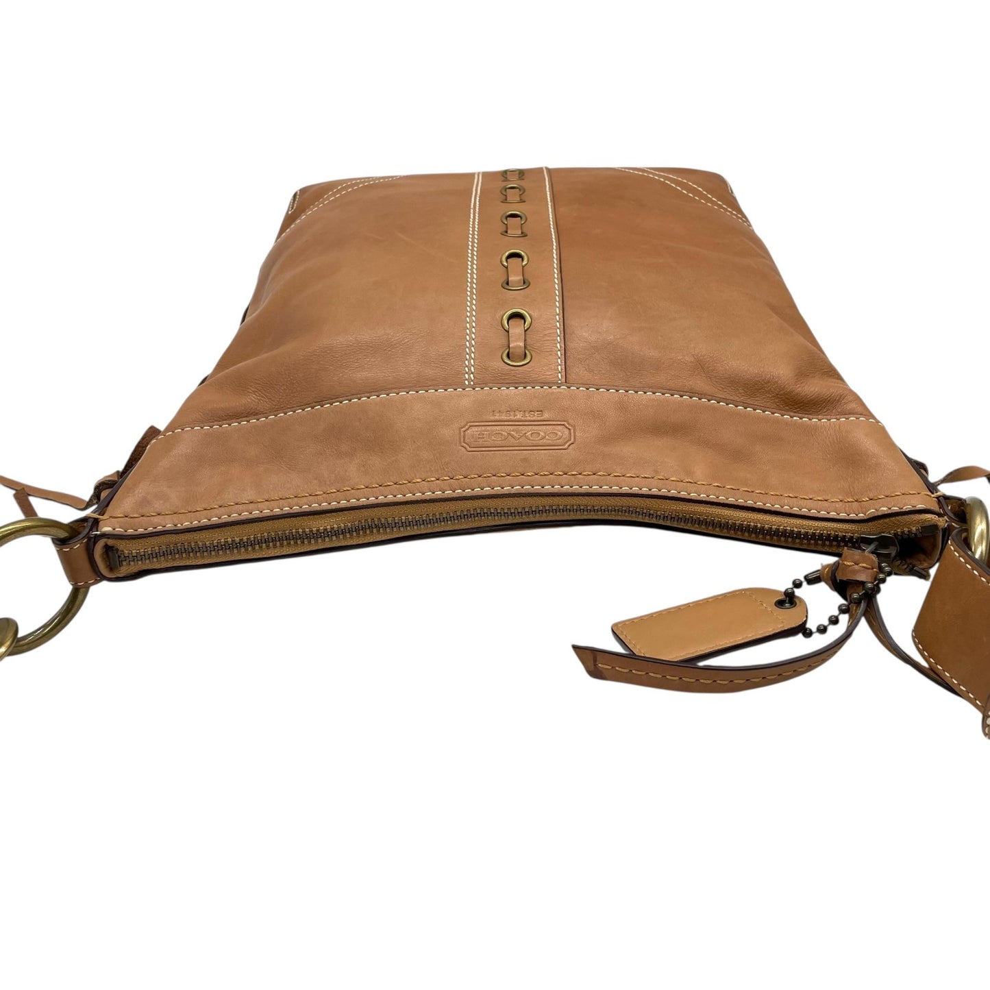 COACH コーチ ショルダーバッグ 茶 ブラウン オールレザー ゴールド金具 斜め掛け可 ロゴ 編み上げ ステッチ 10399 レディース T4