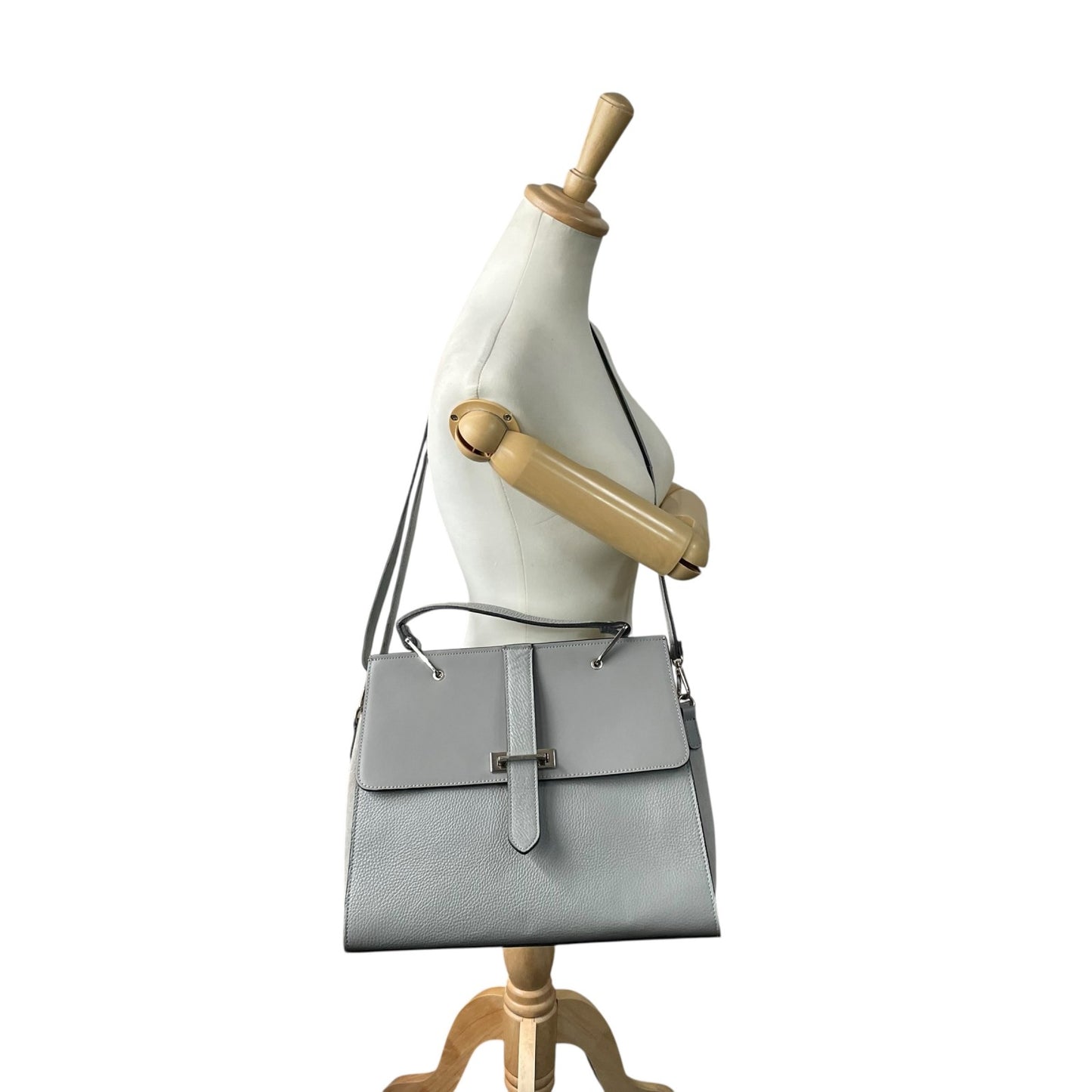 美品 CAMELIA ROMA カメリア 2WAY ハンドバッグ ショルダーバッグ グレー レザー スエード シルバー金具 手提げ 斜め掛け可 エレガント コンパクト レディース Q