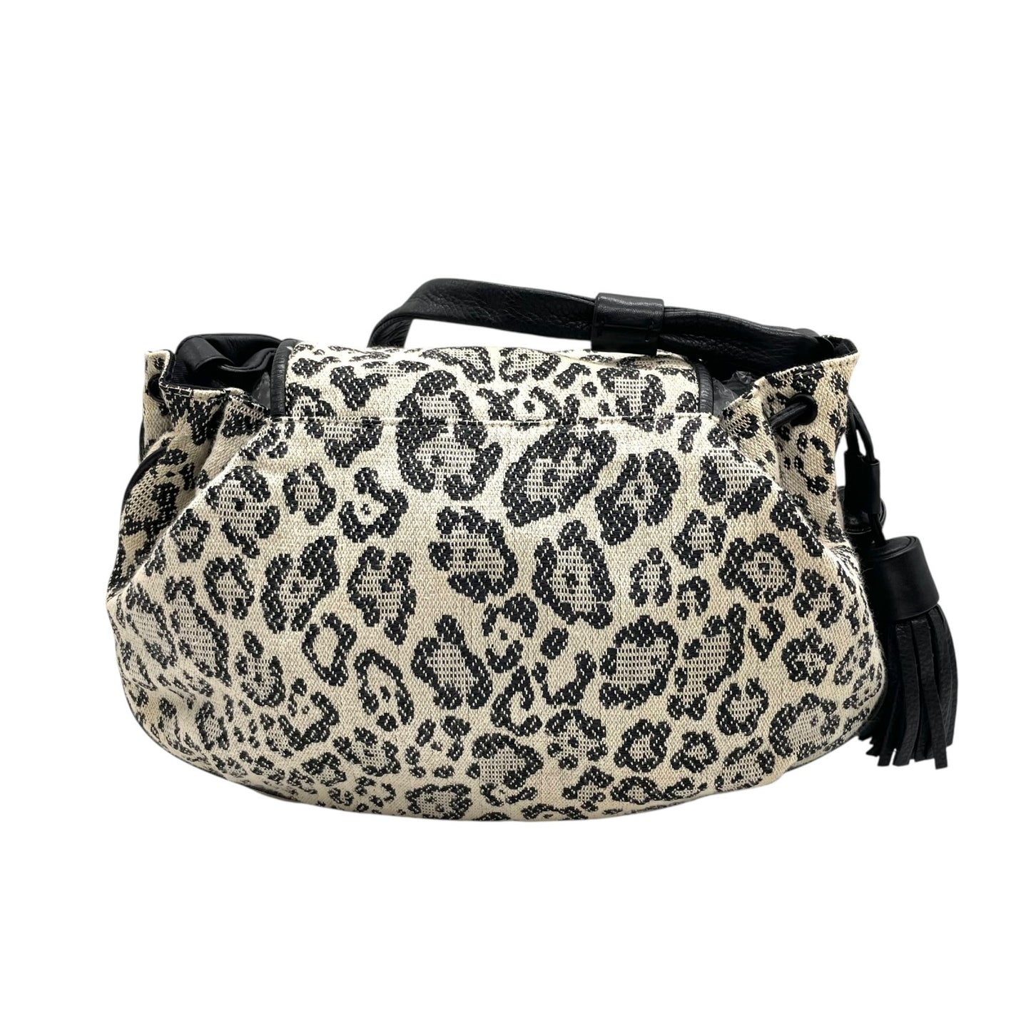 SEE BY CHLOE シーバイクロエ ショルダーバッグ 白 アイボリー 黒 ブラック レオパード ヒョウ柄 キャンバス レザー ゴールド金具 タッセル 斜め掛け可 レディース E5