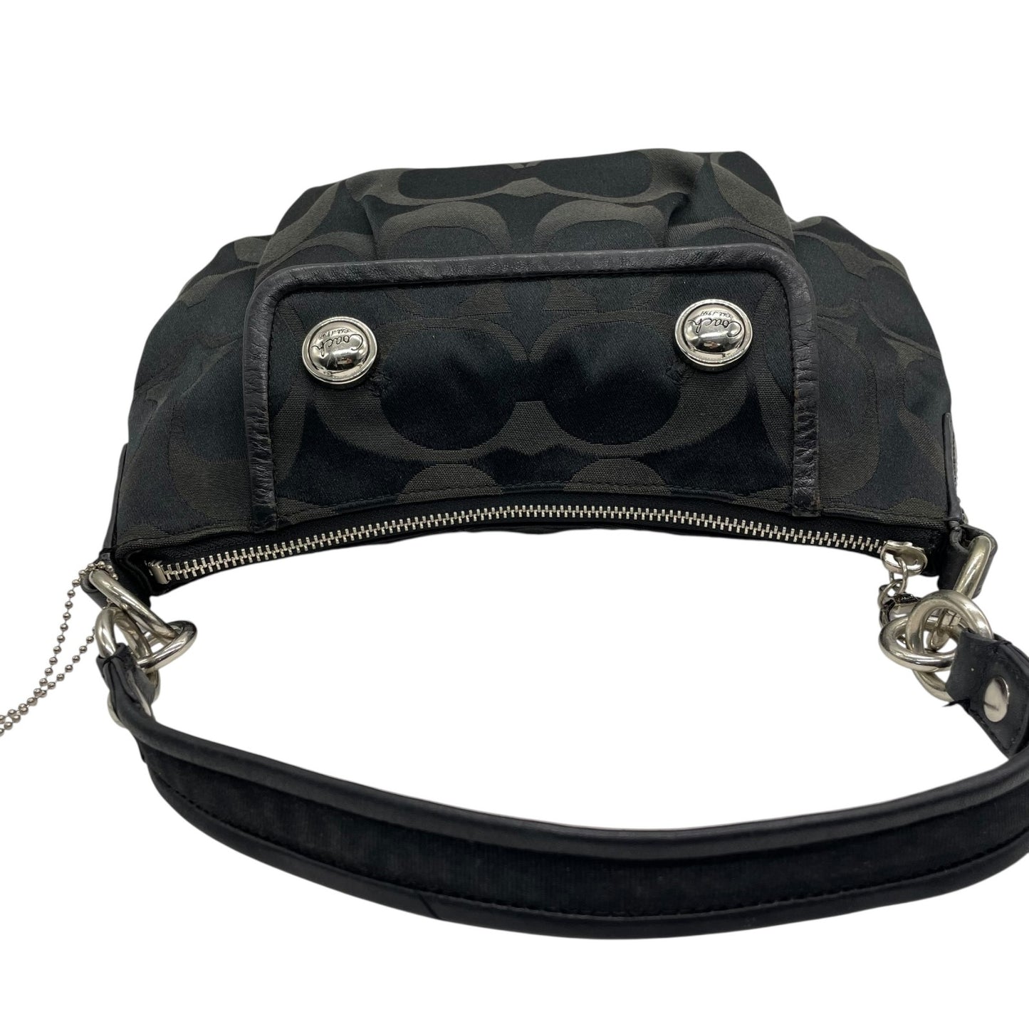 COACH コーチ ポピー シグネチャー 2WAY ショルダーバッグ ハンドバッグ 黒 ブラック キャンバス レザー シルバー金具 フラップポケット ファスナー開閉 肩掛け可 斜め掛け可 ホーボー レディース S30