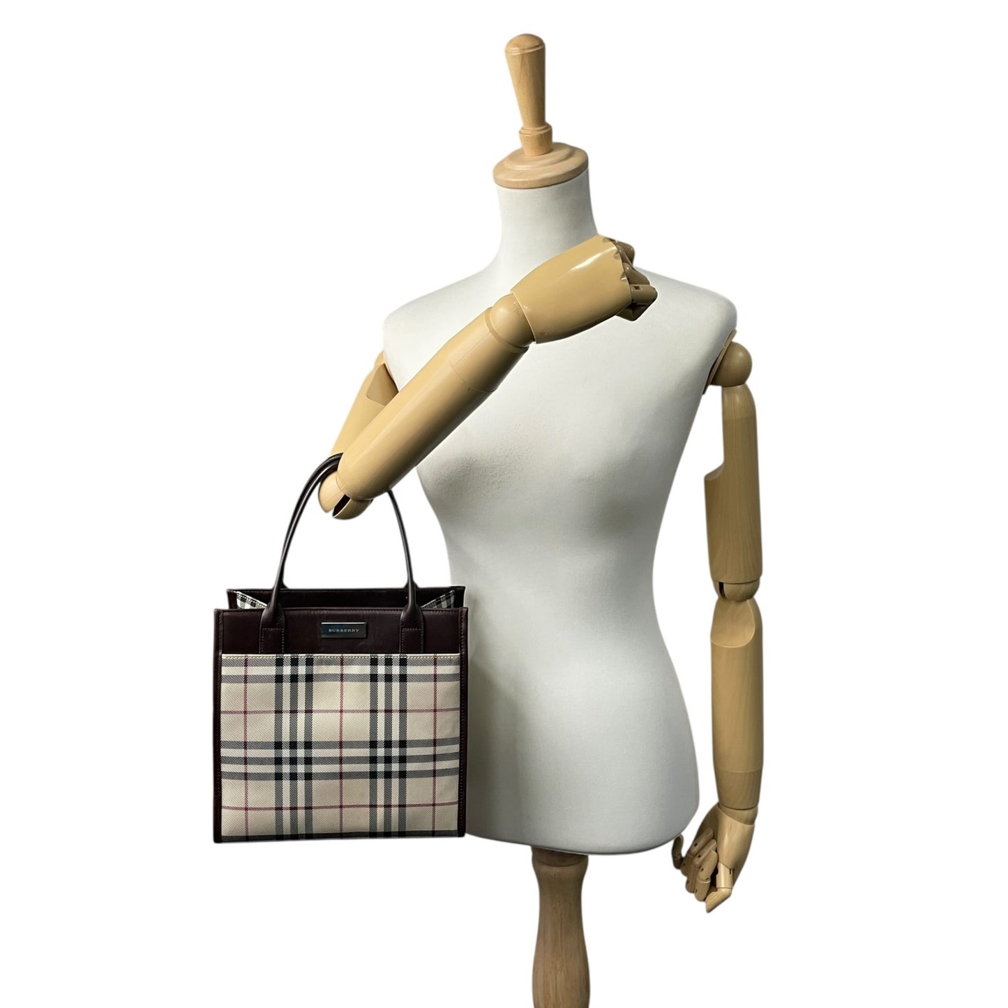 バーバリー BURBERRY トートバッグ ハンドバッグ ノバチェック ベージュ ブラウン 茶色 キャンバス レザー