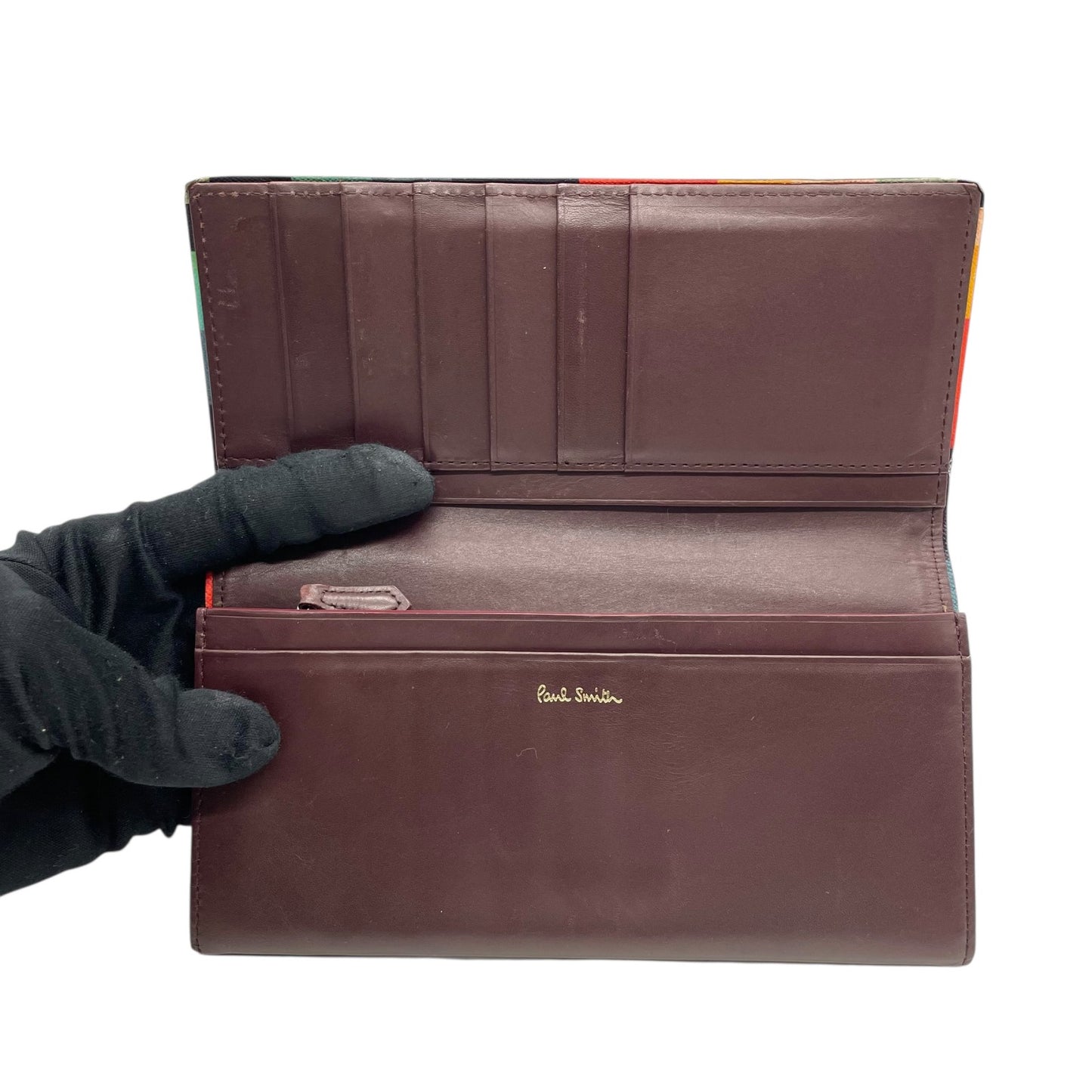 ポールスミス Paul Smith 長財布 折り財布 インサイドマルチストライプ マルチカラー レザー ボルドー ワインレッド 財布 3