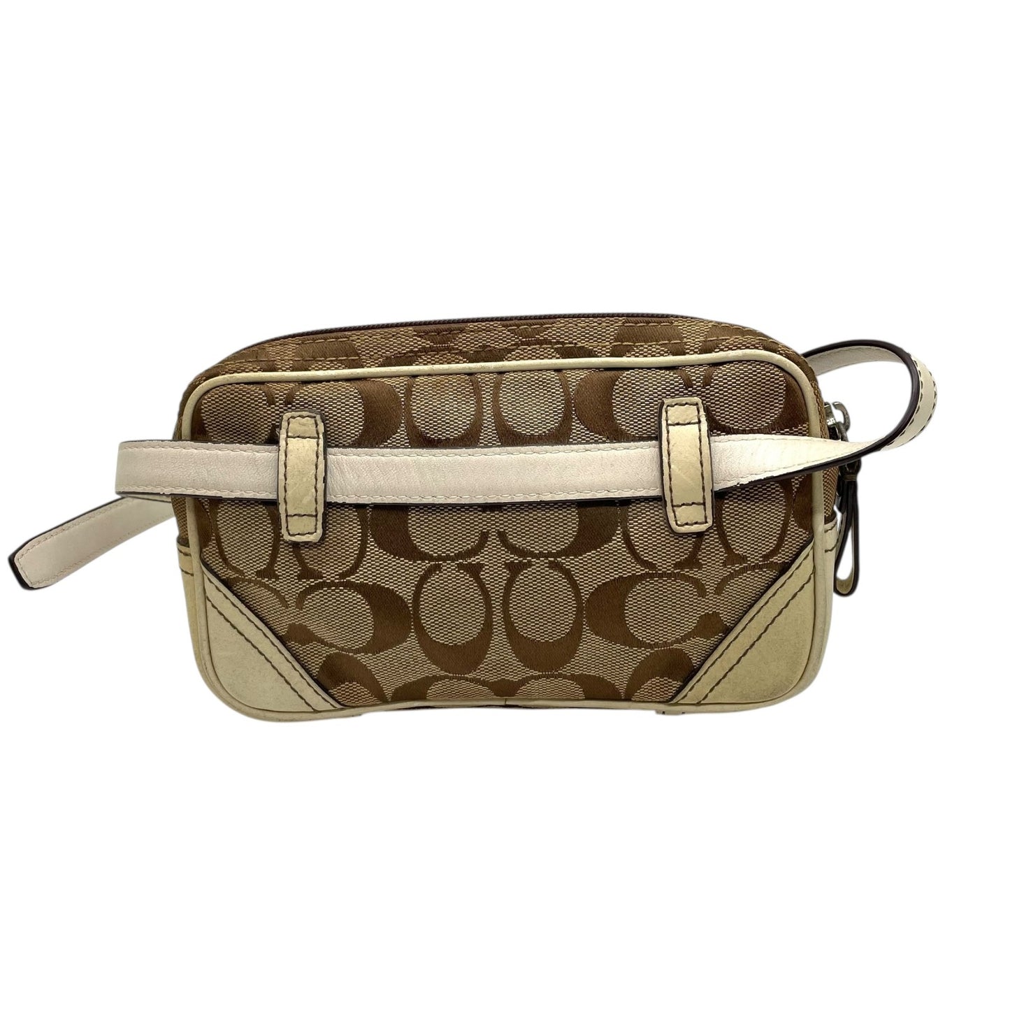 コーチ COACH ポシェット ショルダーバッグ ウエストバッグ シグネチャー柄 ベージュ 白 ホワイト レザー キャンバス ミニバッグ U8