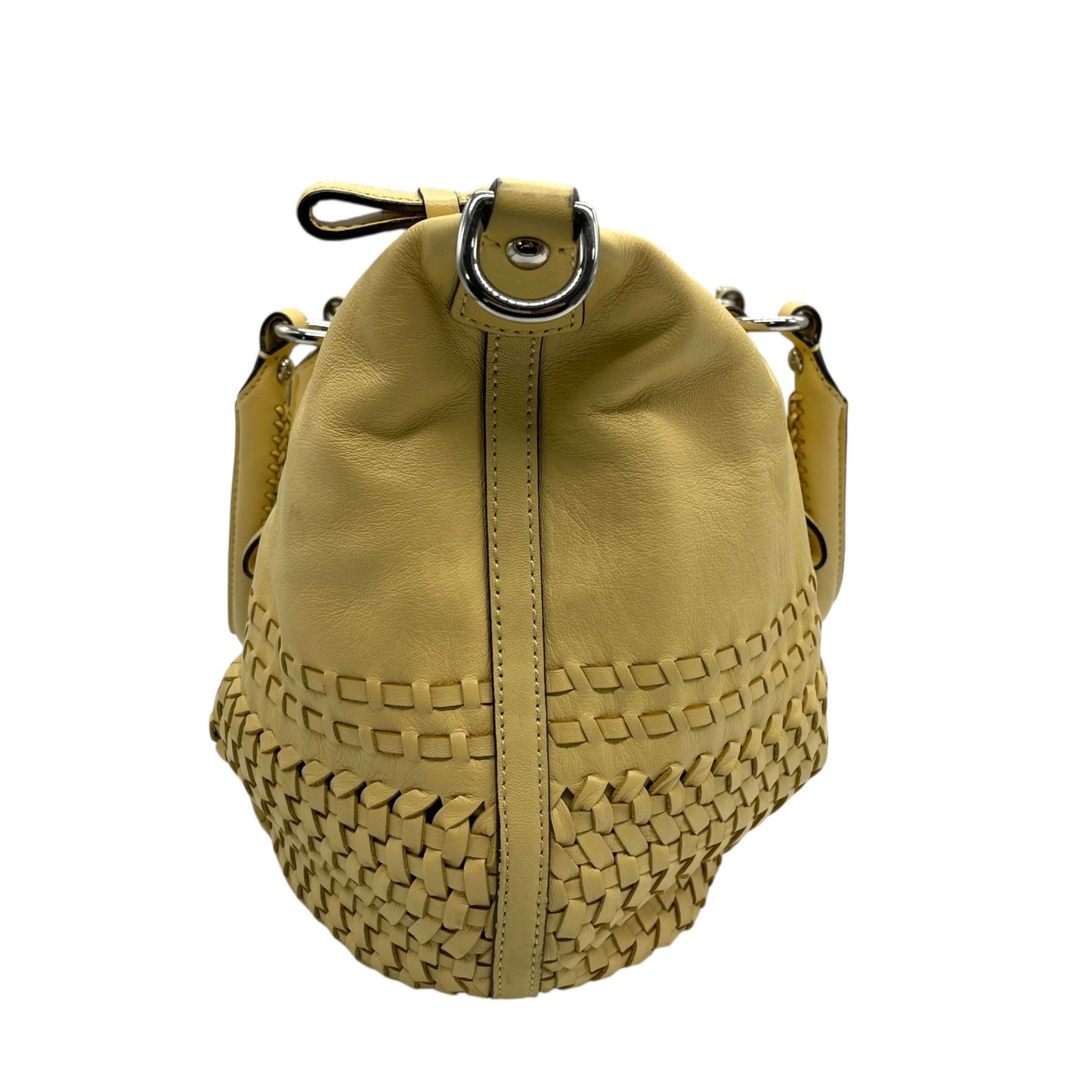 コーチ COACH 2WAY ボストンバッグ ハンドバッグ ショルダーバッグ 肩掛け 23342 イントレチャート 編み込みレザー 黄色 イエロー シルバー金具 チャーム付き U16