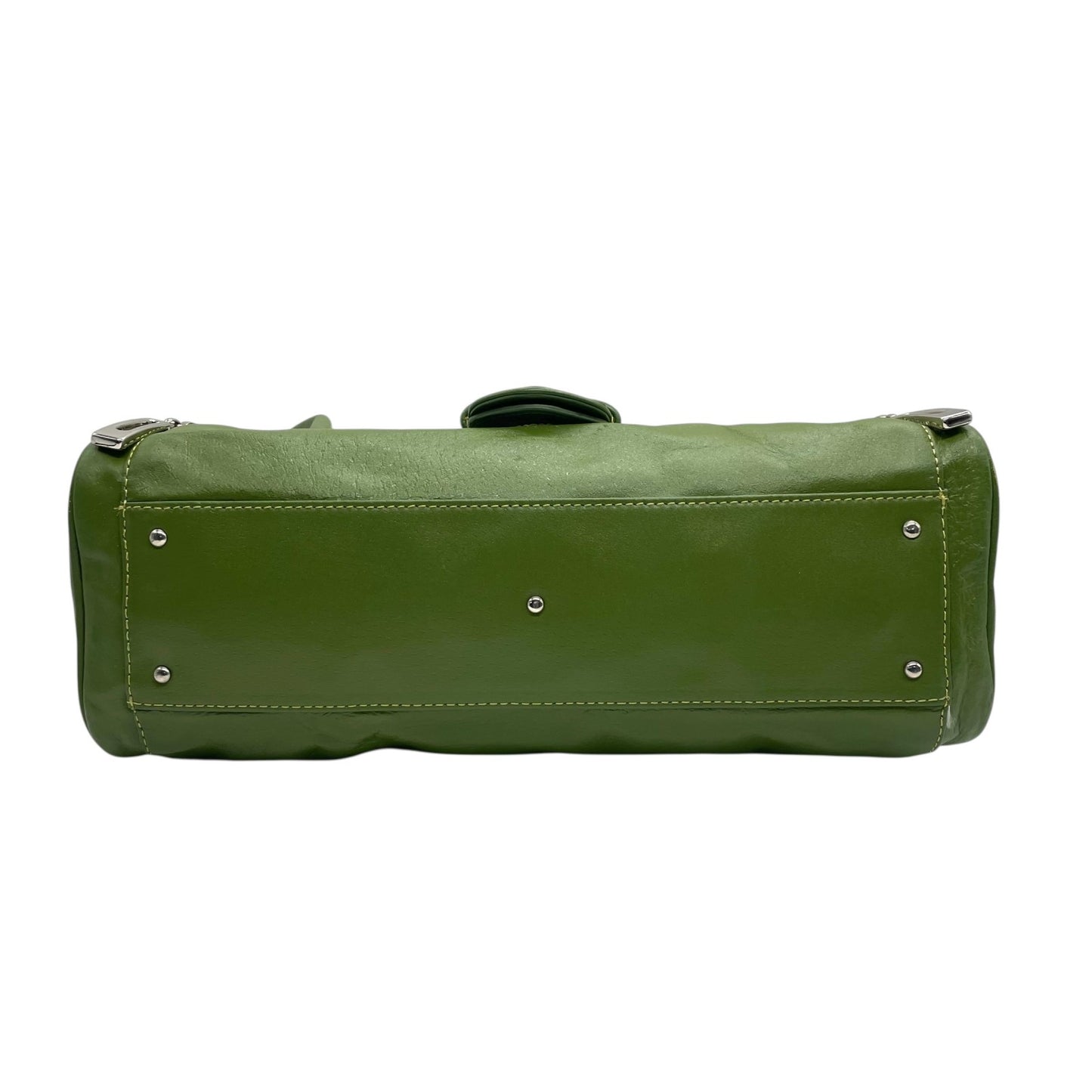 コールハーン COLE HAAN ハンドバッグ ロングハンドル レザー グリーン 緑 若草色 シルバー金具 バゲット型 スリムデザイン T3