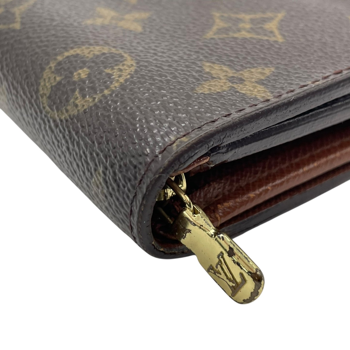 ルイ・ヴィトン LOUIS VUITTON LV モノグラム ポルトモネ ビエ トレゾール 三つ折り財布 M61730 茶色 ブラウン レザー PVC 金金具 ゴールド シリアル刻印 W1