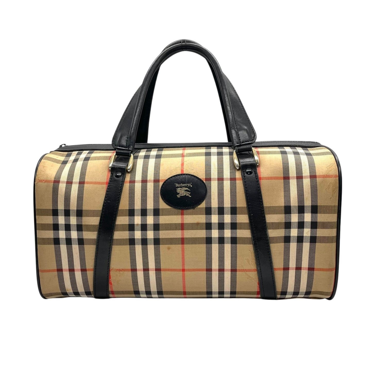 バーバリーズ Burberrys ボストンバッグ ハンドバッグ ノバチェック シャドーホース ベージュ 黒 ブラック キャンバス レザー 大容量 旅行バッグ C