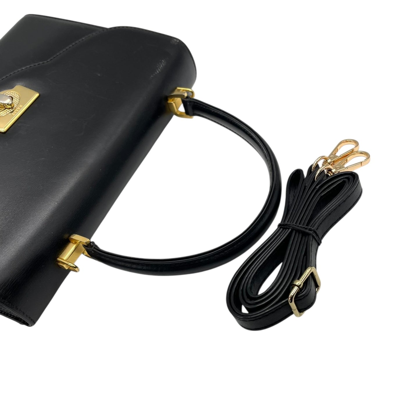 バリー BALLY 2WAY ハンドバッグ ショルダーバッグ フォーマル 黒 ブラック レザー ゴールド金具 ターンロック トップハンドル 斜め掛け可 レディース K1