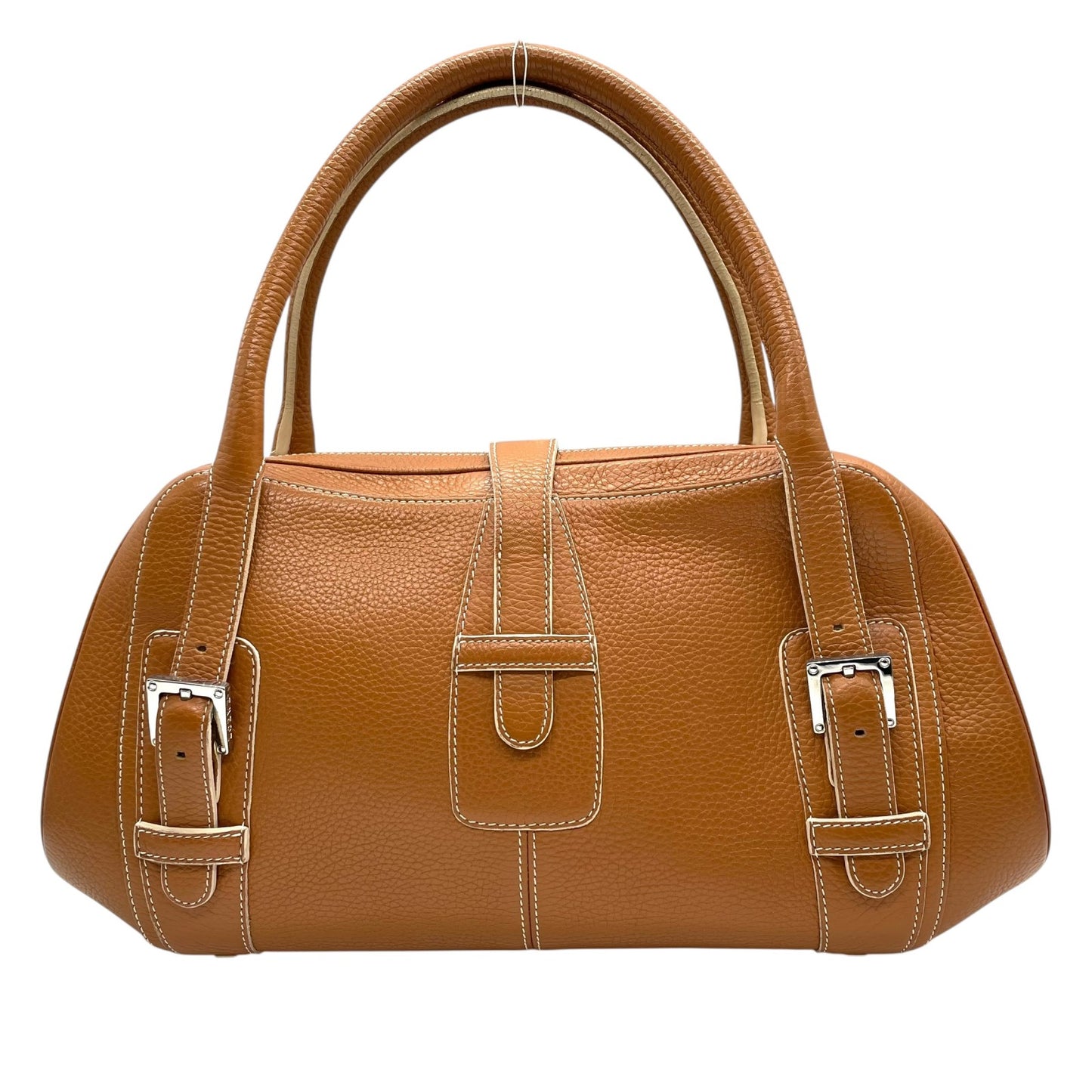 美品 ロエベ LOEWE センダ ハンドバッグ キャメルブラウン 茶 レザー シルバー金具 ファスナー開閉 ロゴ型押し レディース A