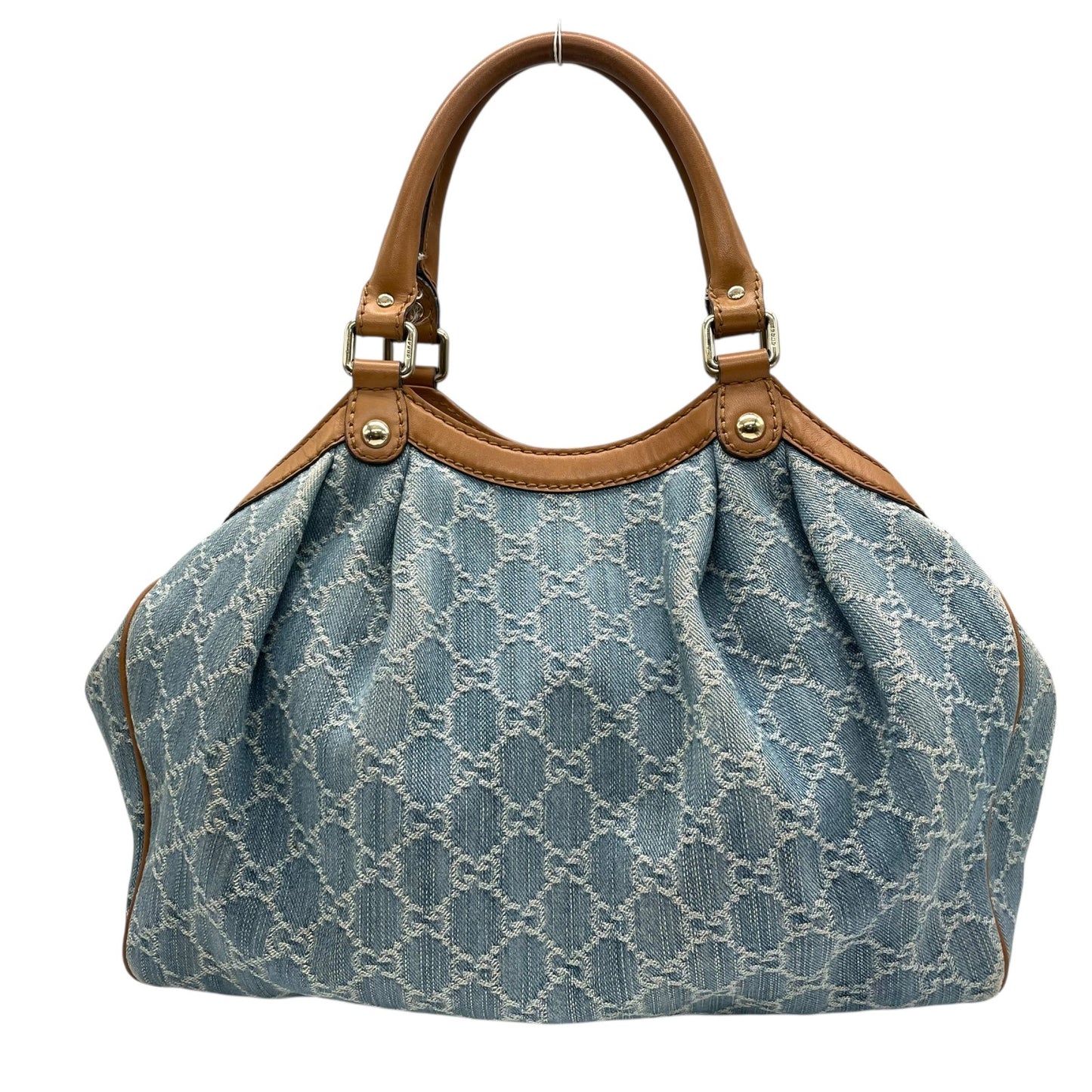 グッチ GUCCI GGデニム GGキャンバス スーキー ハンドバッグ トートバッグ キャンバス×レザー チャーム付 ブルー 青 ブラウン 茶 ゴールド金具 ホーボー Y2K レディース K9