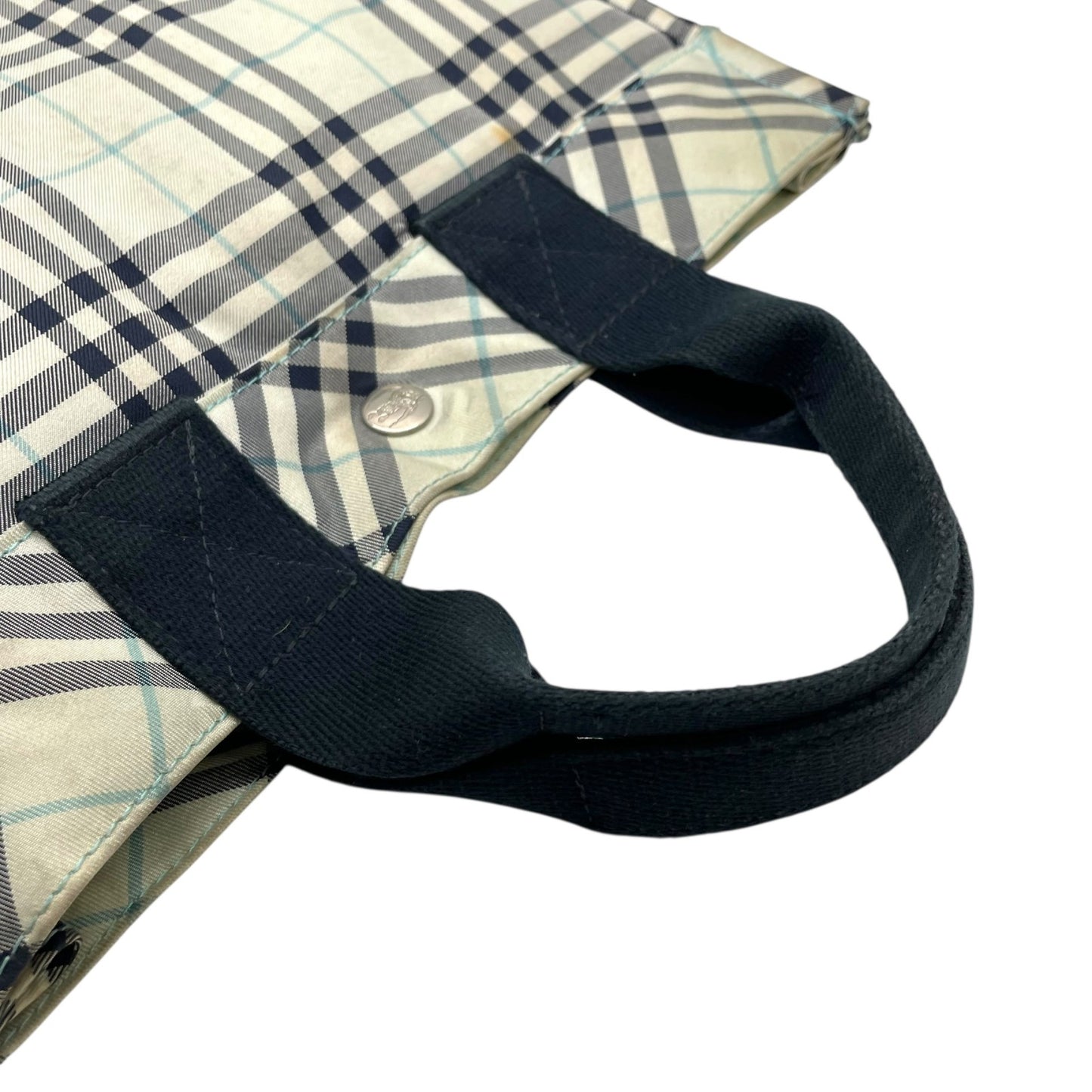 BURBERRY BLUE LABEL バーバリー ブルーレーベル ハンドバッグ ミニトート ノバチェック ライトブルー ネイビー ナイロンキャンバス ホースロゴ レディース U14