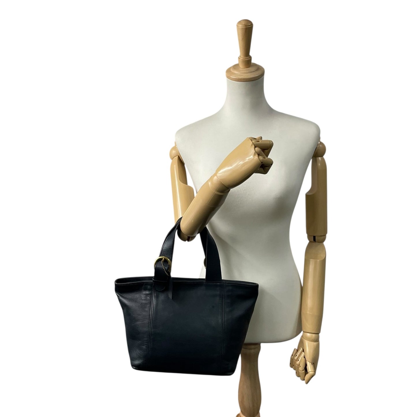 コーチ COACH オールドコーチ ハンドバッグ ミニトートバッグ 紺 ネイビー レザー ゴールド金具 ファスナー開閉 ロゴチャーム ヴィンテージ レディース S61