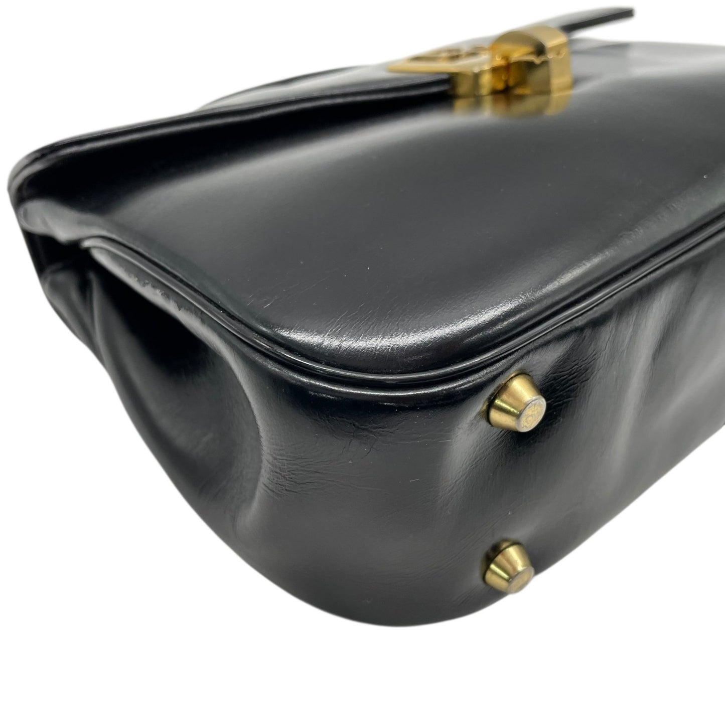 Christian Dior クリスチャンディオール ハンドバッグ ブラック レザー ゴールド金具 ロゴ トップハンドル フラップ フォーマル ヴィンテージ レディース B