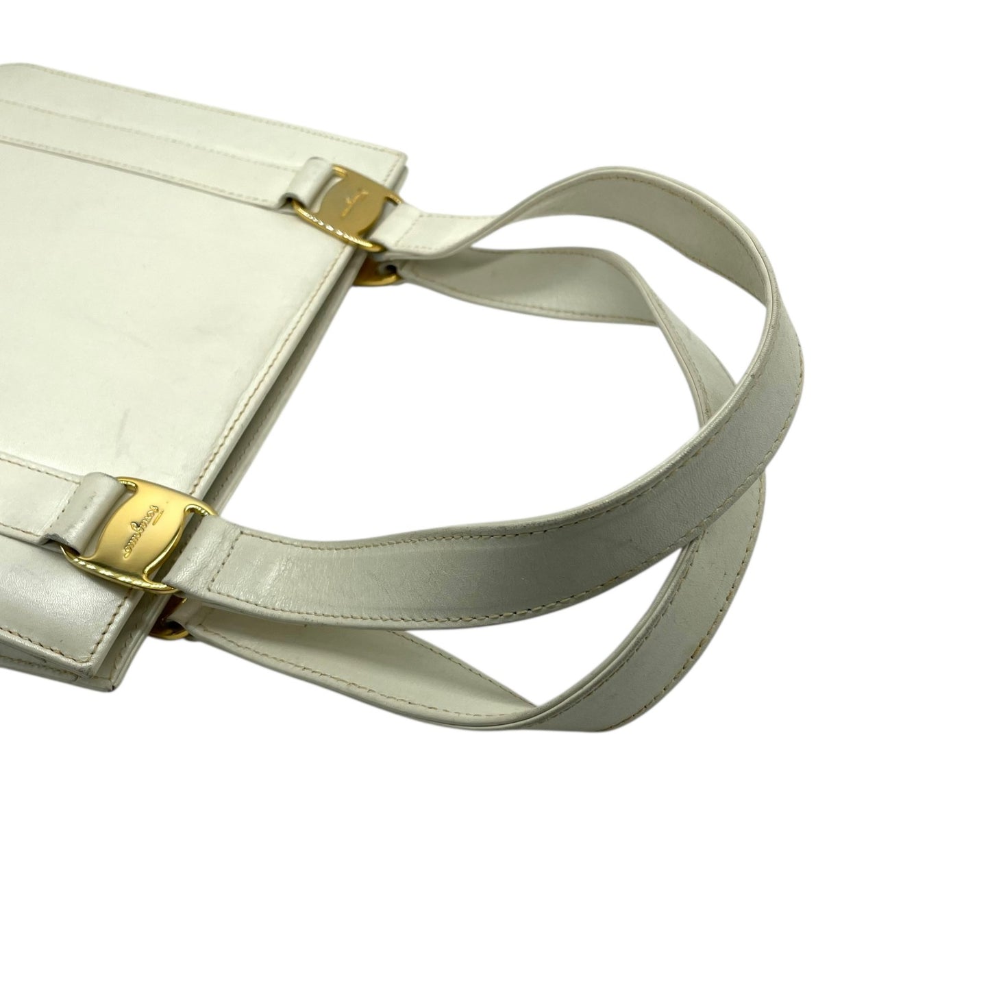 Salvatore Ferragamo サルヴァトーレフェラガモ ヴィンテージ ハンドバッグ レザー ホワイト ゴールド金具 K7