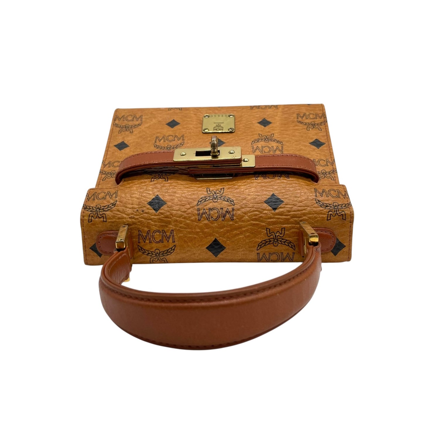 MCM エムシーエム ヴィセトス ハンドバッグ トップハンドルバッグ ベルトデザイン コニャック レザー ミニバッグ c4