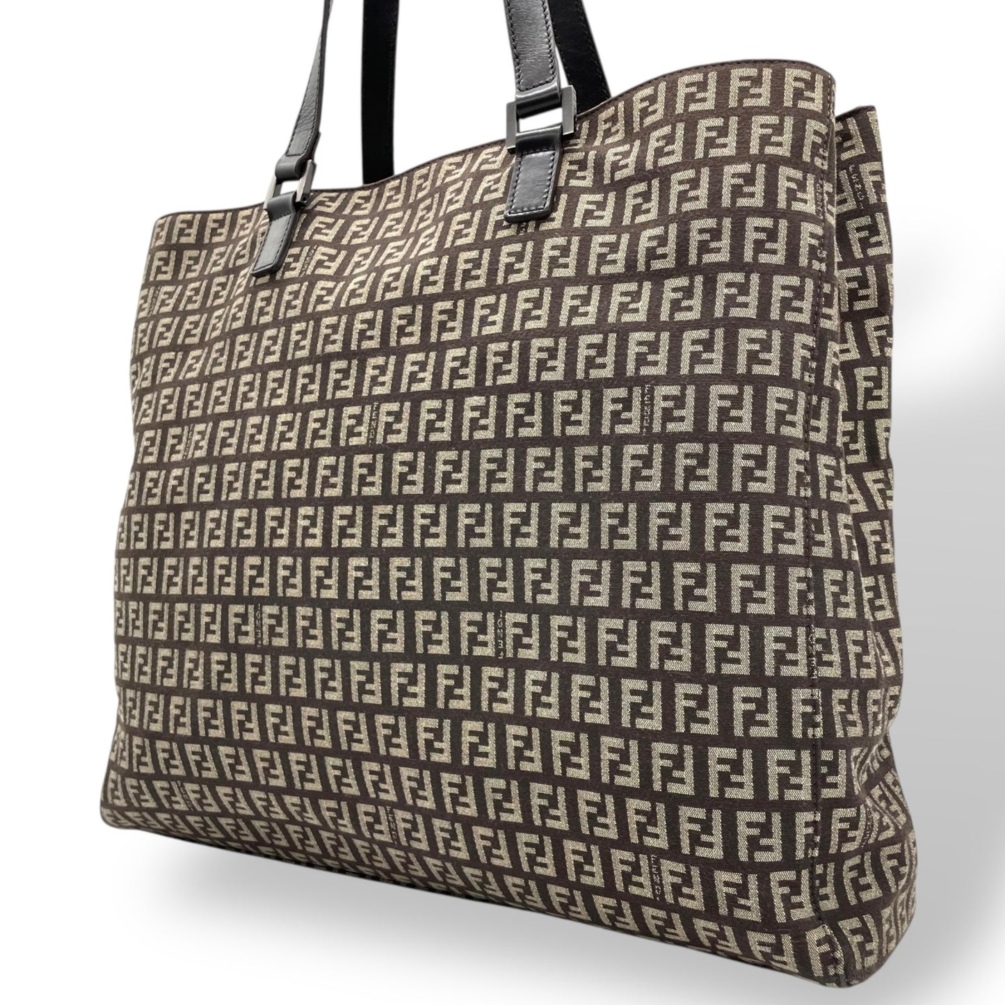 美品 フェンディ Fendi ズッキーノ トートバッグ ショルダーバッグ 大容量 FFロゴ キャンバス ブラウン レザーハンドル ビンテージ 通勤 通学 2000s