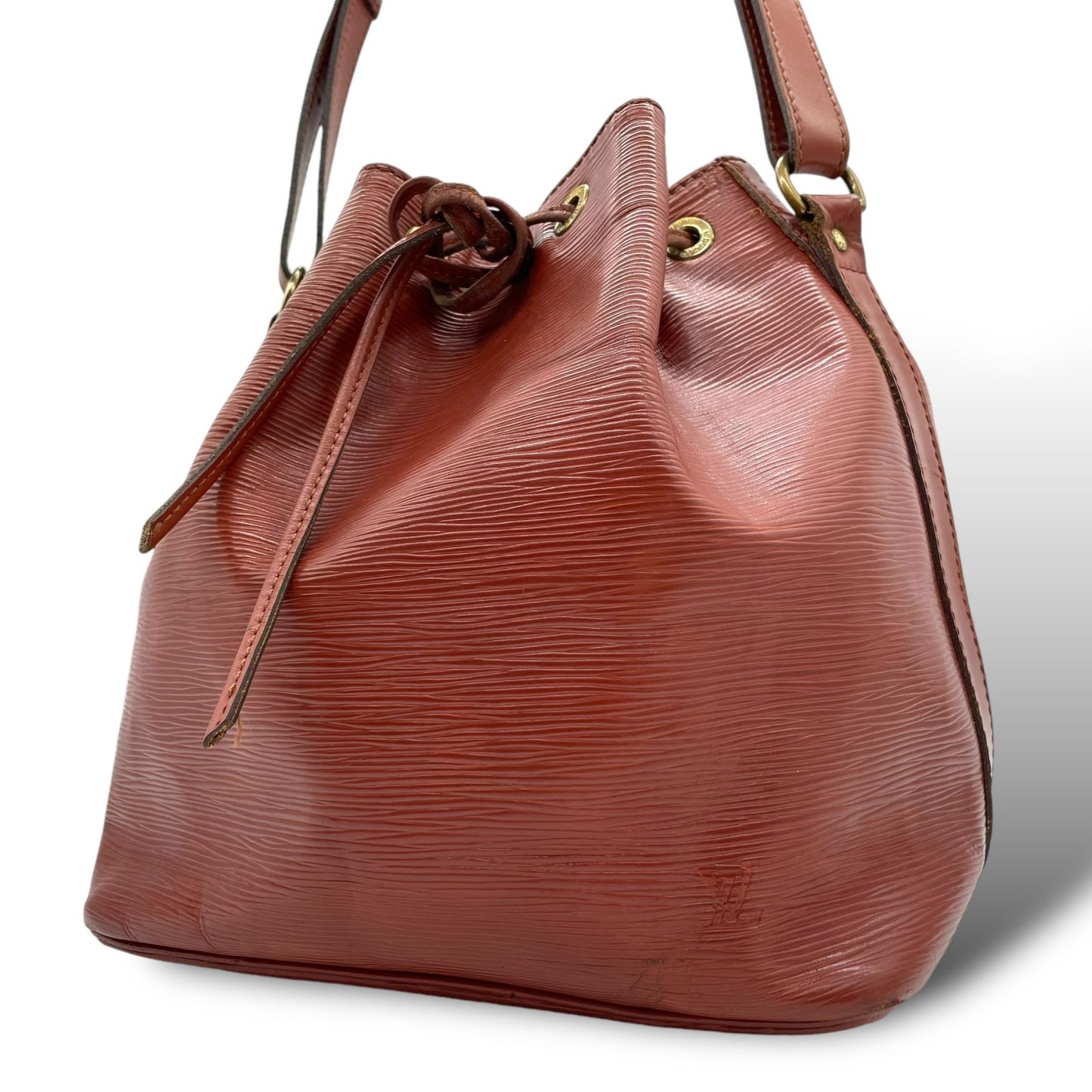 ルイヴィトン エピ プチノエ レディース ショルダーバッグ 巾着 レザー ブラウン ゴールド金具 ファスナーポケット F