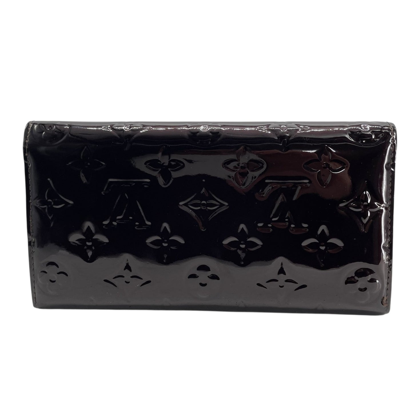 Authentic Louis Vuitton Porte-Feuille Sarah Monogram Vernis M93524 Long Wallet Amarante Patent Leather Gold Hardware Women's