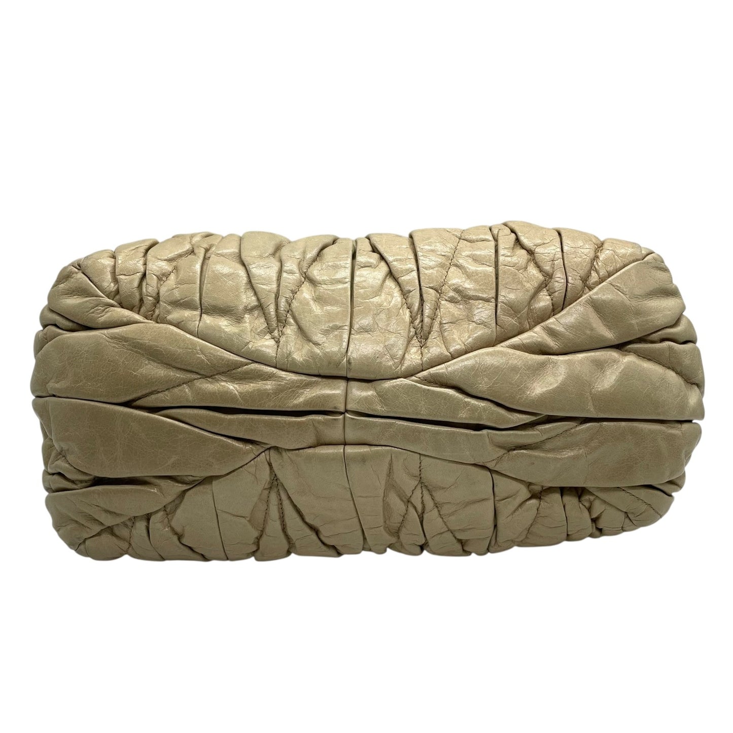 Authentic miumiu Matelassé 2WAY Handbag Shoulder Bag Leather Khaki Beige Gold Hardware Women's Crossbody