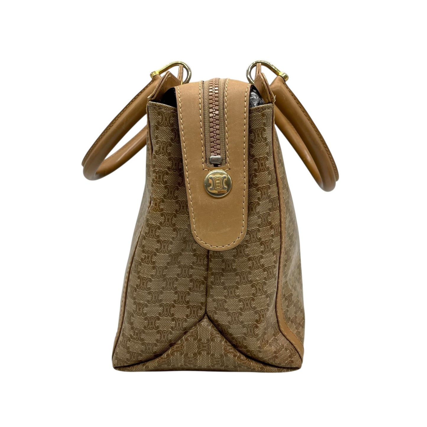 Authentic CELINE Vintage Macadam Handbag Leather PVC Beige Brown Gold Hardware Tote Bag Women's