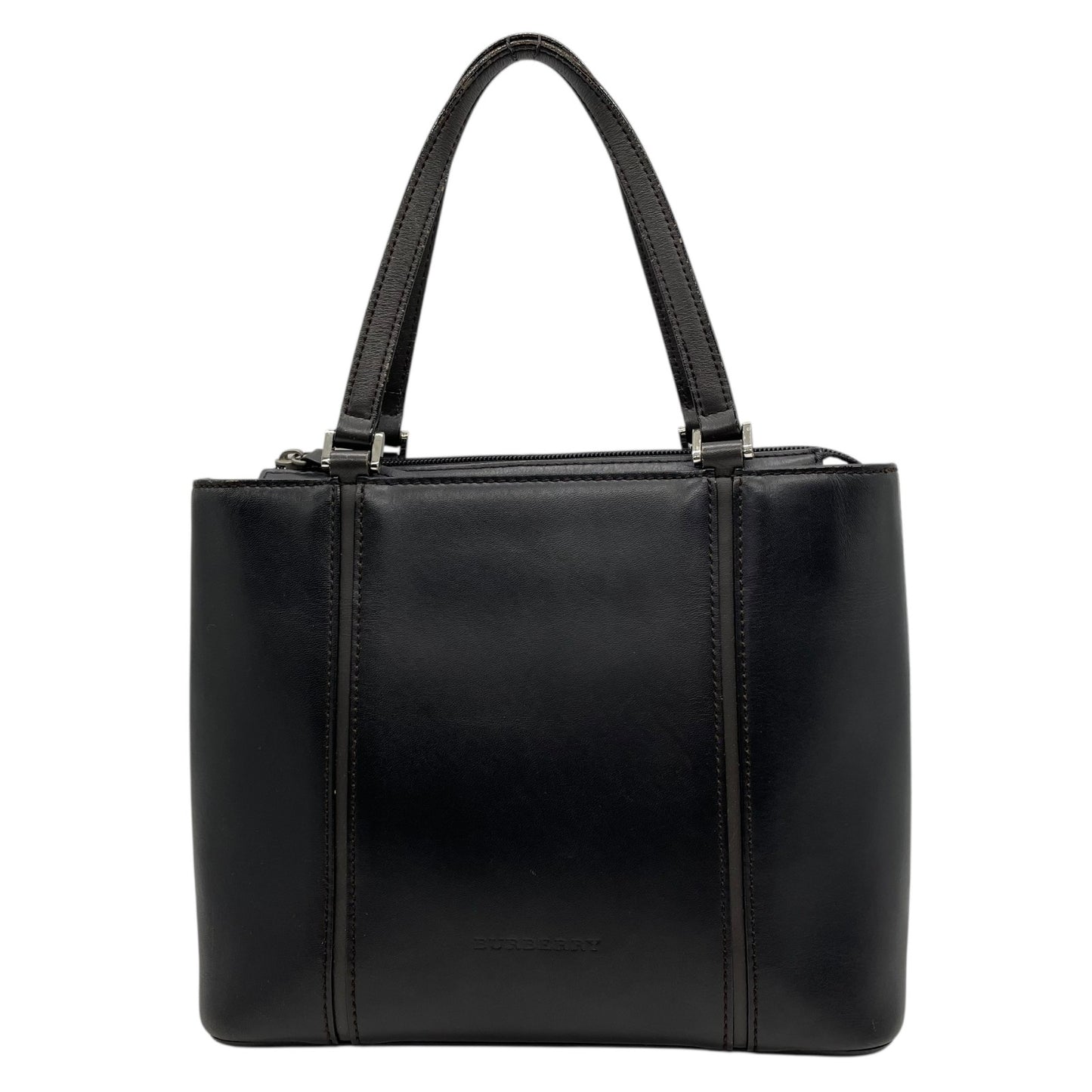 Authentic BURBERRY Handbag Leather Black Silver Hardware Logo Nova Check Women's