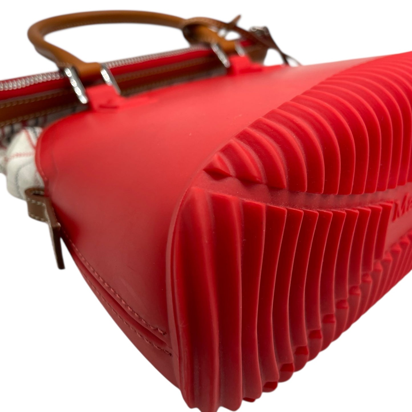 Excellent Authentic Maison Margiela 5AC 2WAY Handbag Mini Bag Red Leather Canvas Checkered SB3WG0009 Crossbody Padlock