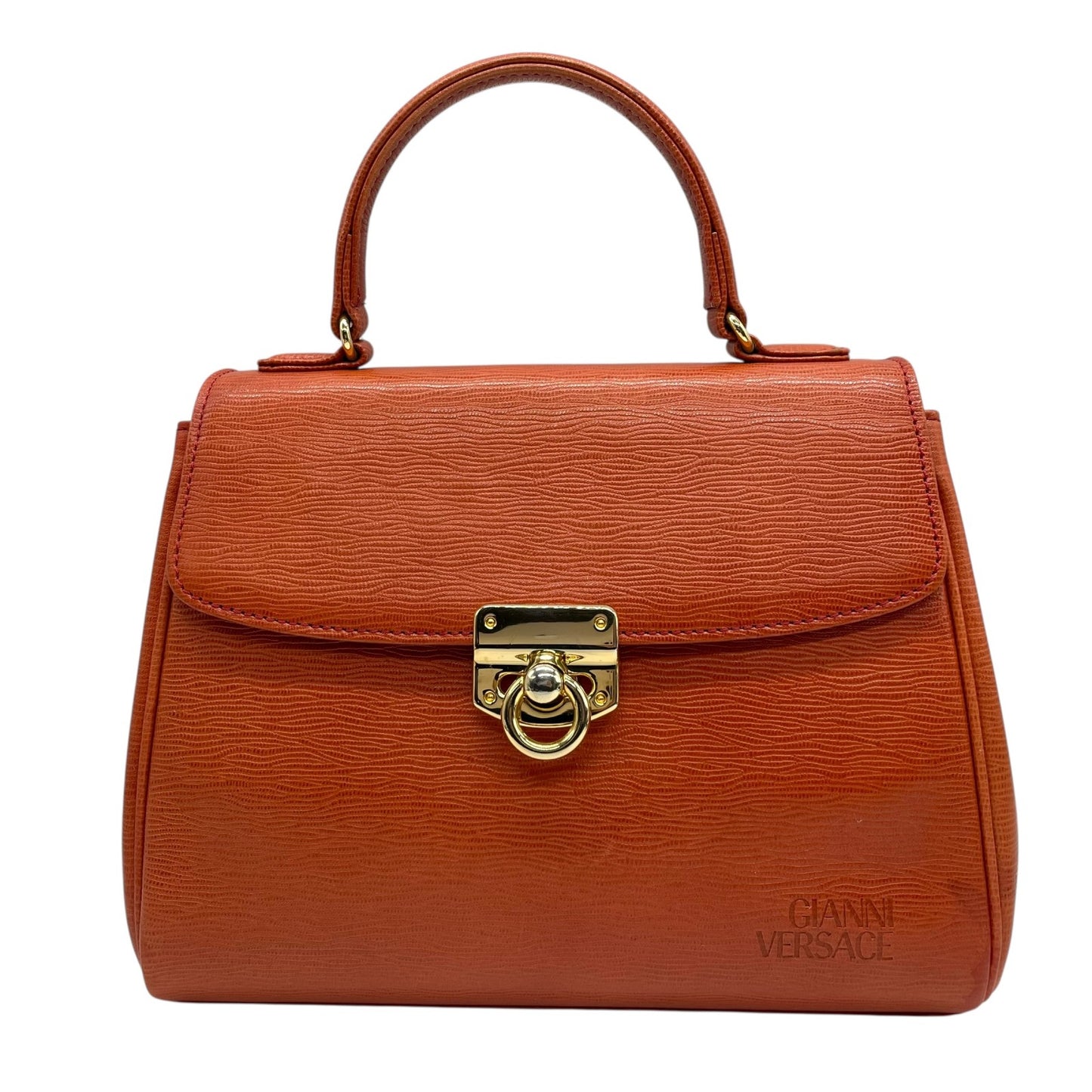 Excellent Authentic Gianni Versace 2WAY Handbag Shoulder Bag Leather Brown Orange Gold Hardware Crossbody Ladies